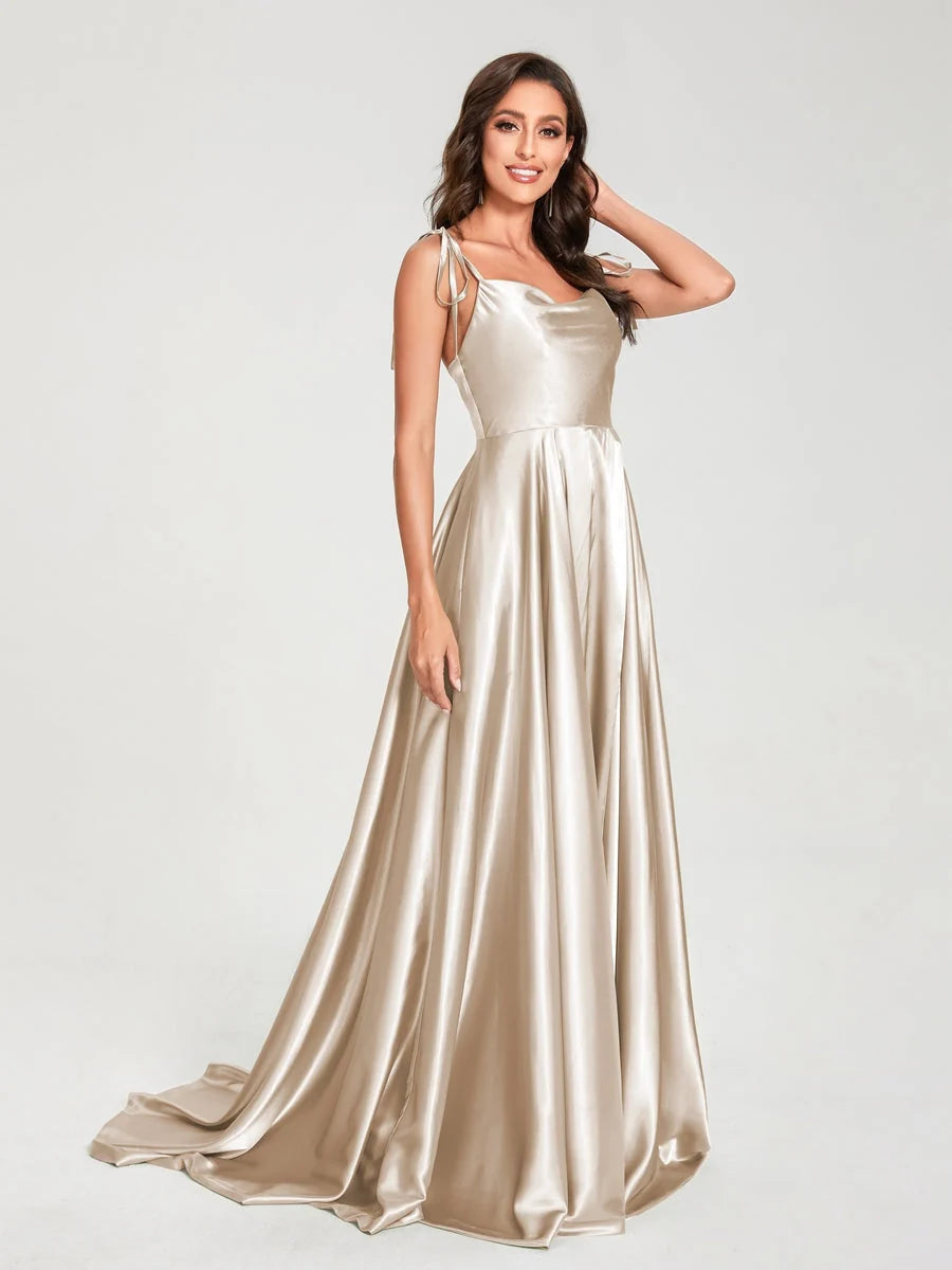 Halter Neck A-Line Satin Floor-Length Formal Dress