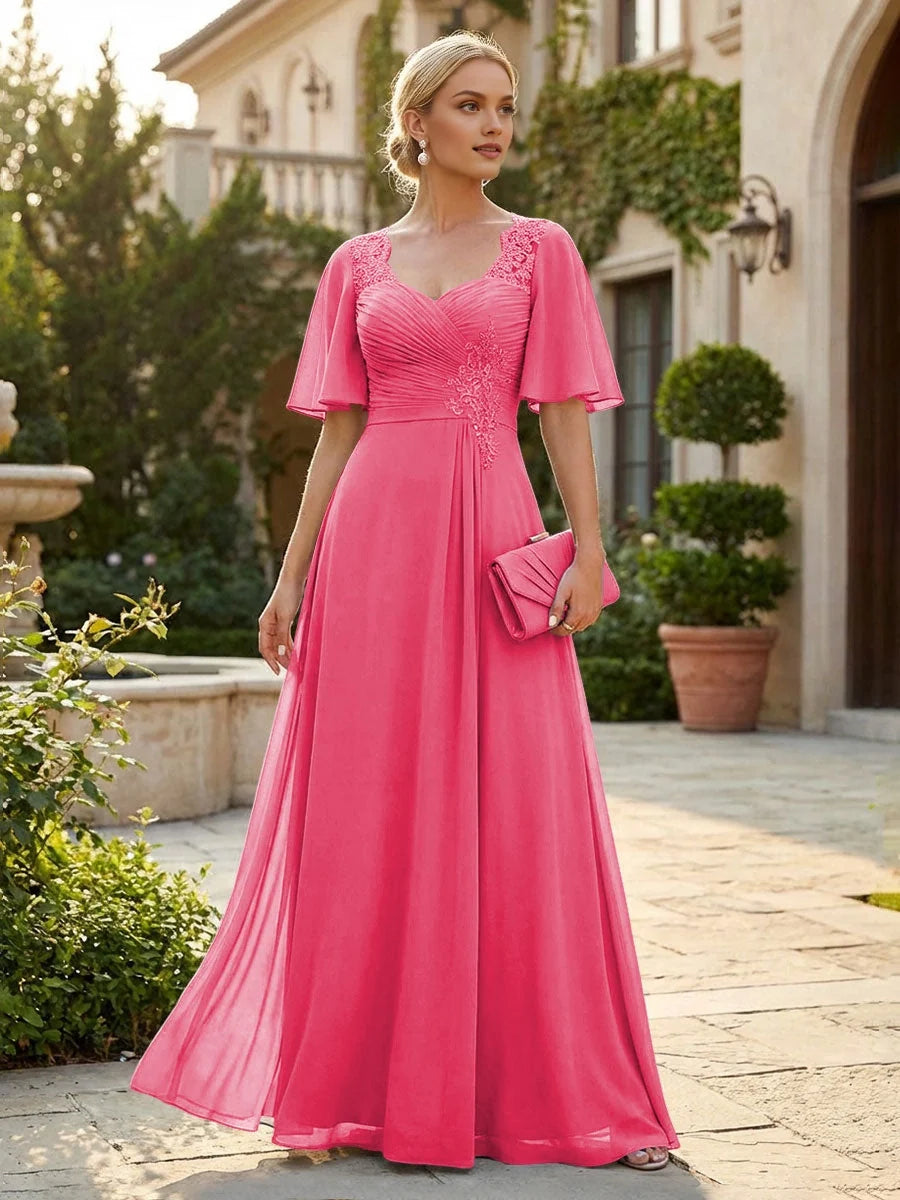 Ruched Draped Sweetheart A-Line Floor-Length Chiffon Mother of the Bride Dress for Formal Dinner