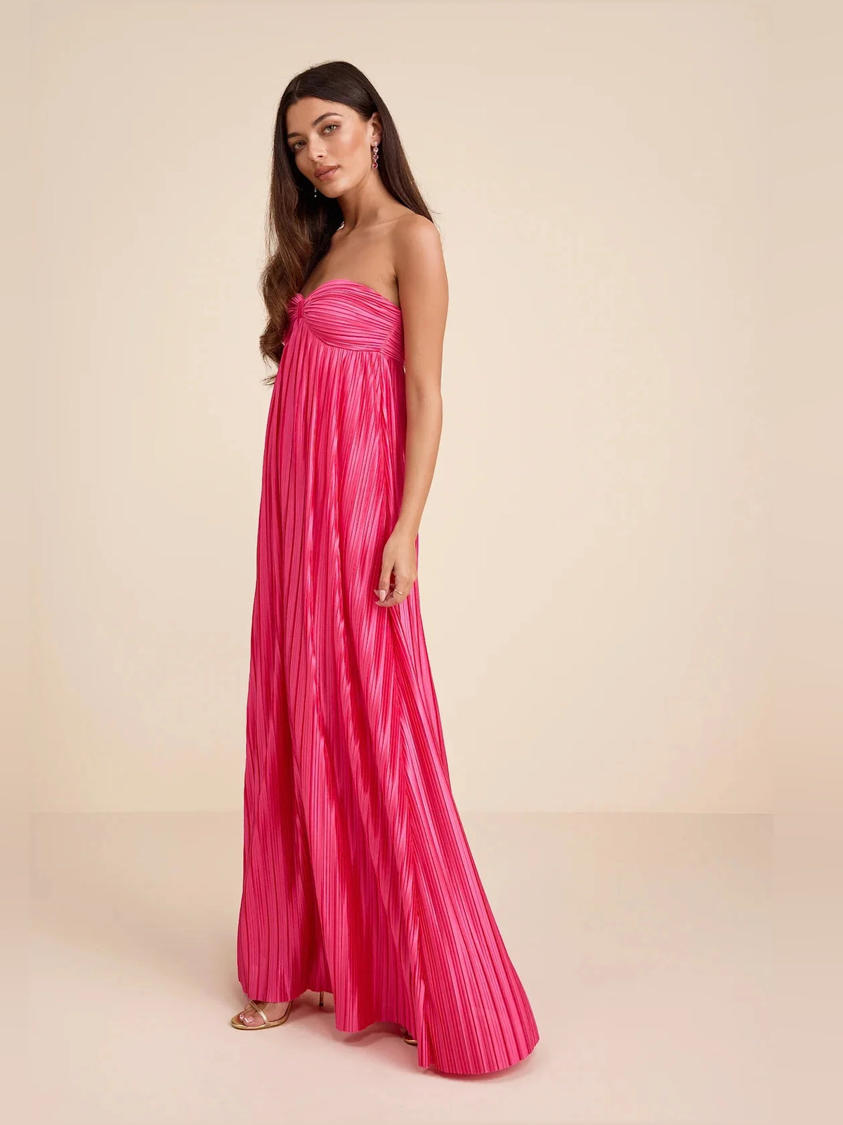 Ruched Pleated Sweetheart Column Maxi Satin Bridesmaid Dress for Wedding Ceremony