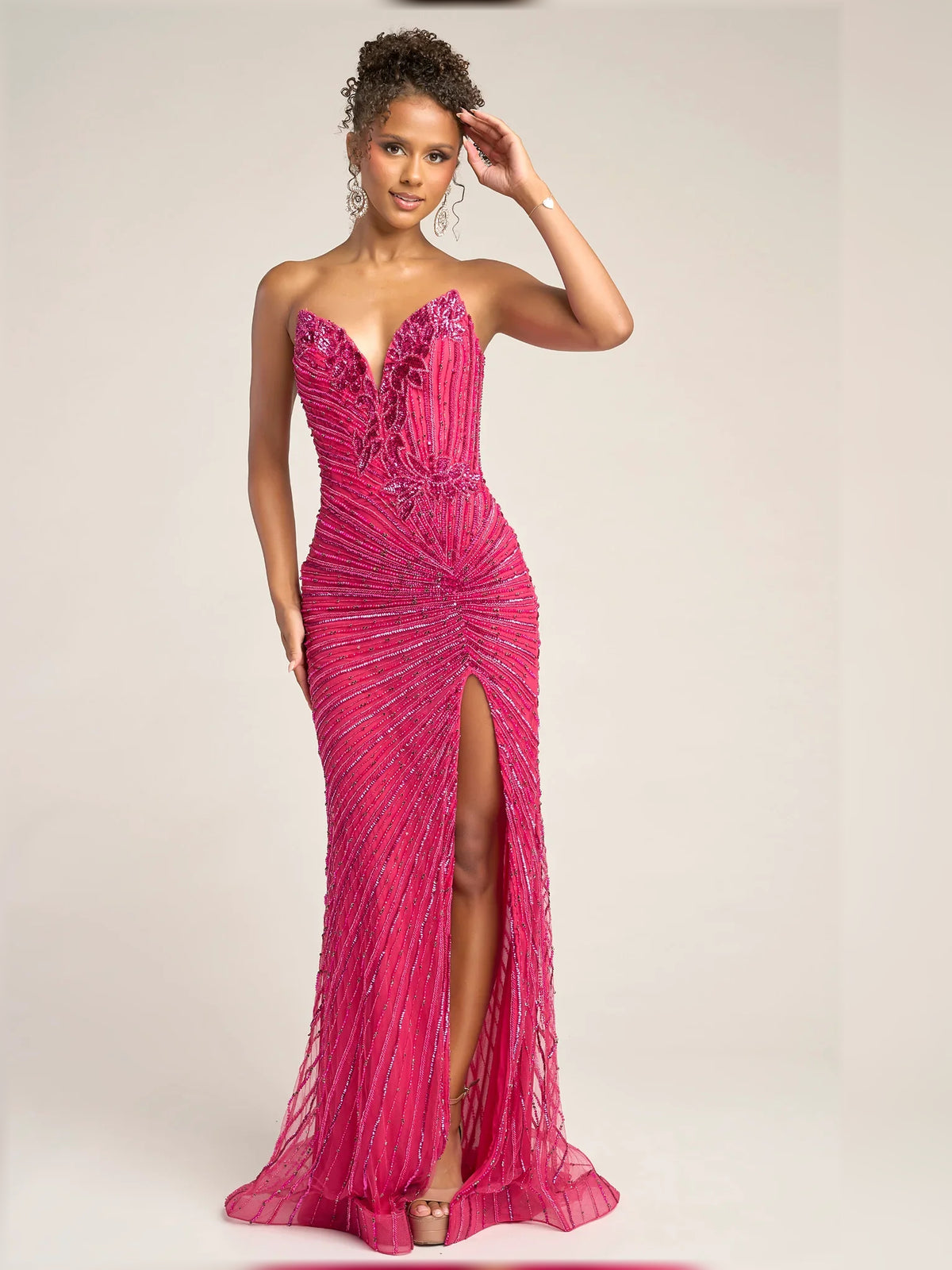 Floral Print Sweetheart Slit Floor-Length Formal Dress