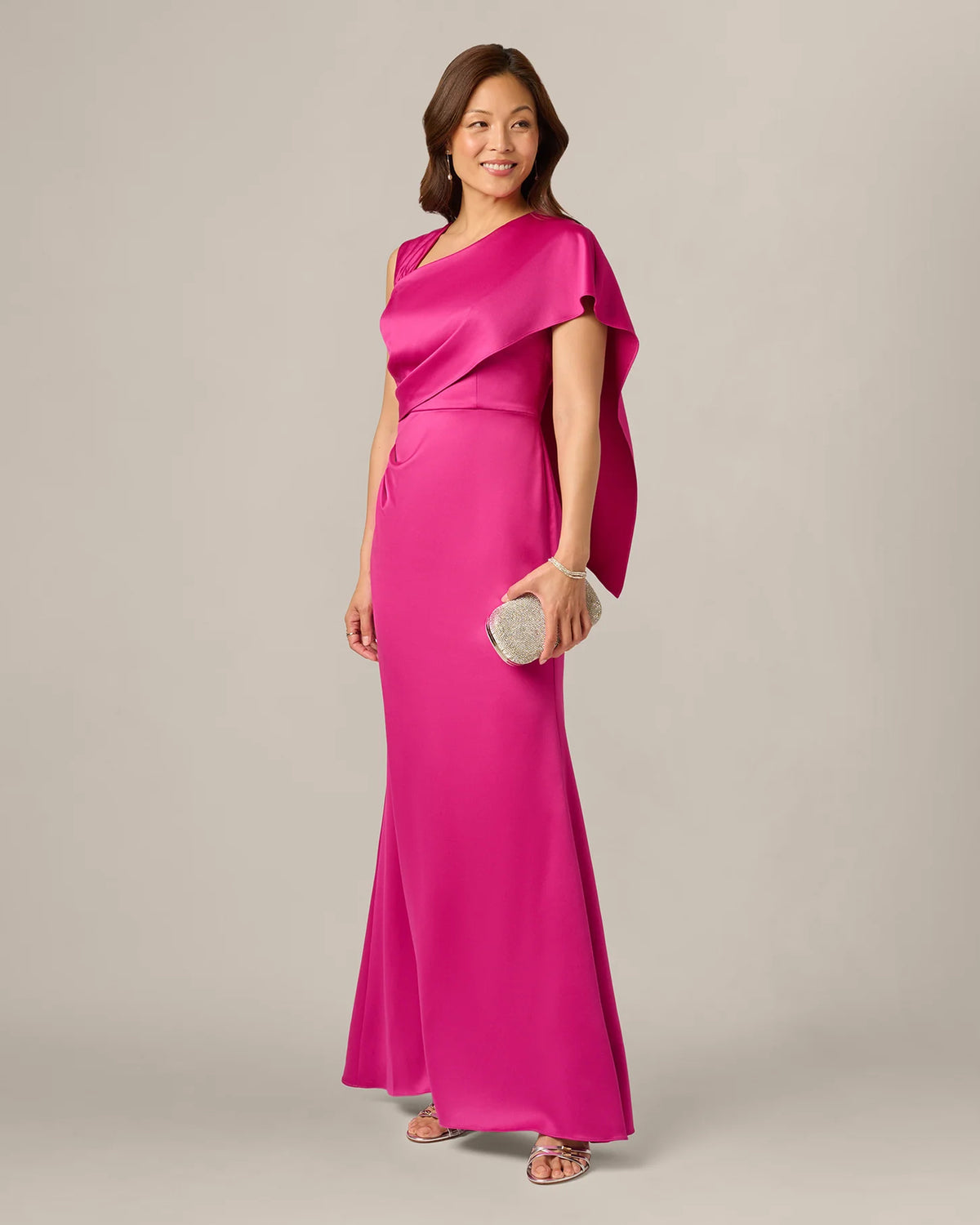 Draped A-Line Maxi Mother of the Bride Dress for Wedding Dinner