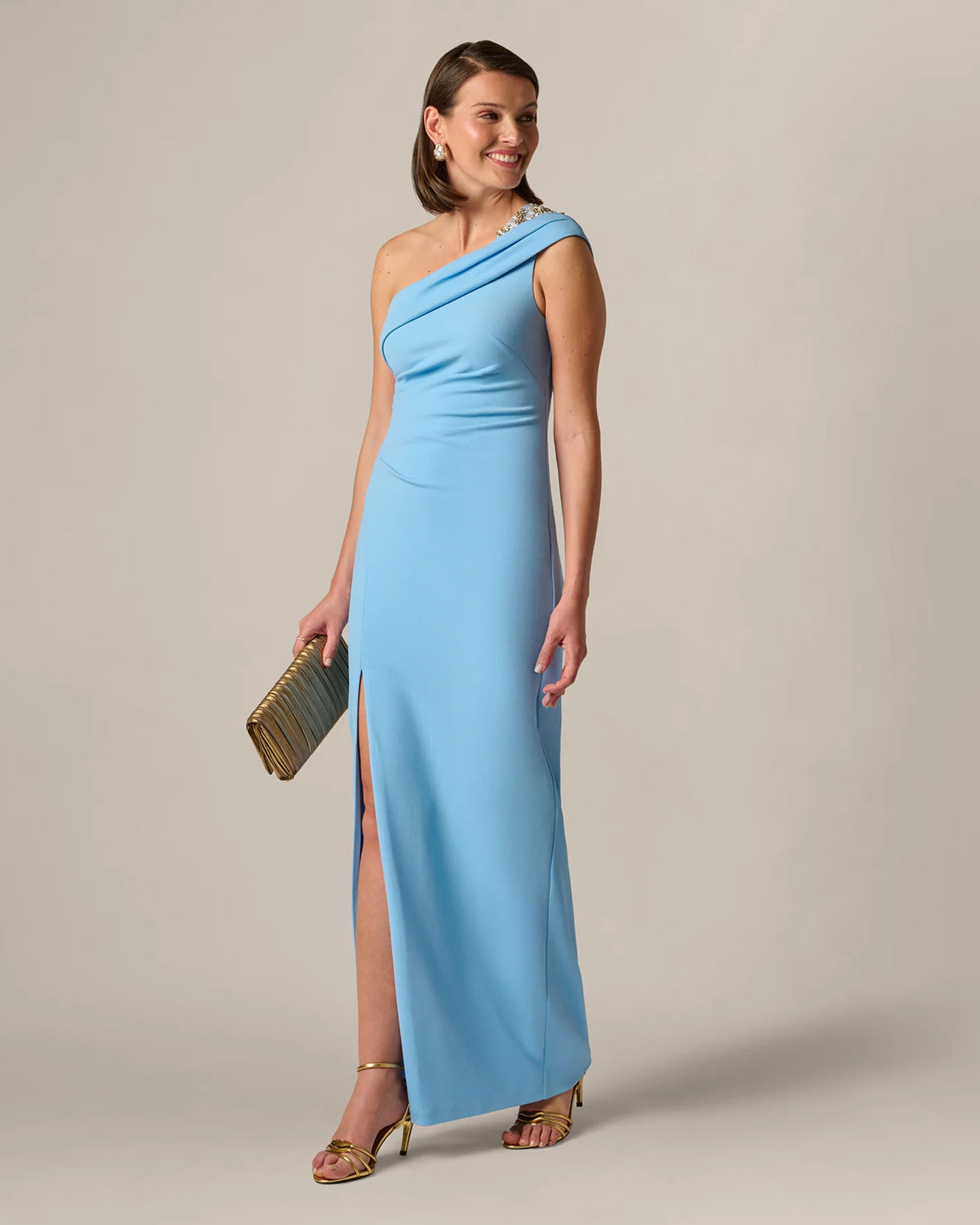 One-Shoulder Sheath Maxi Mother of the Bride Dress for Wedding Dinner