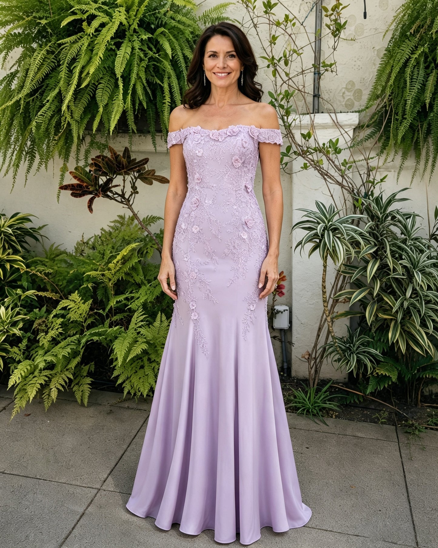 Scalloped Off-Shoulder Lace Mermaid Mother of the Bride Dress