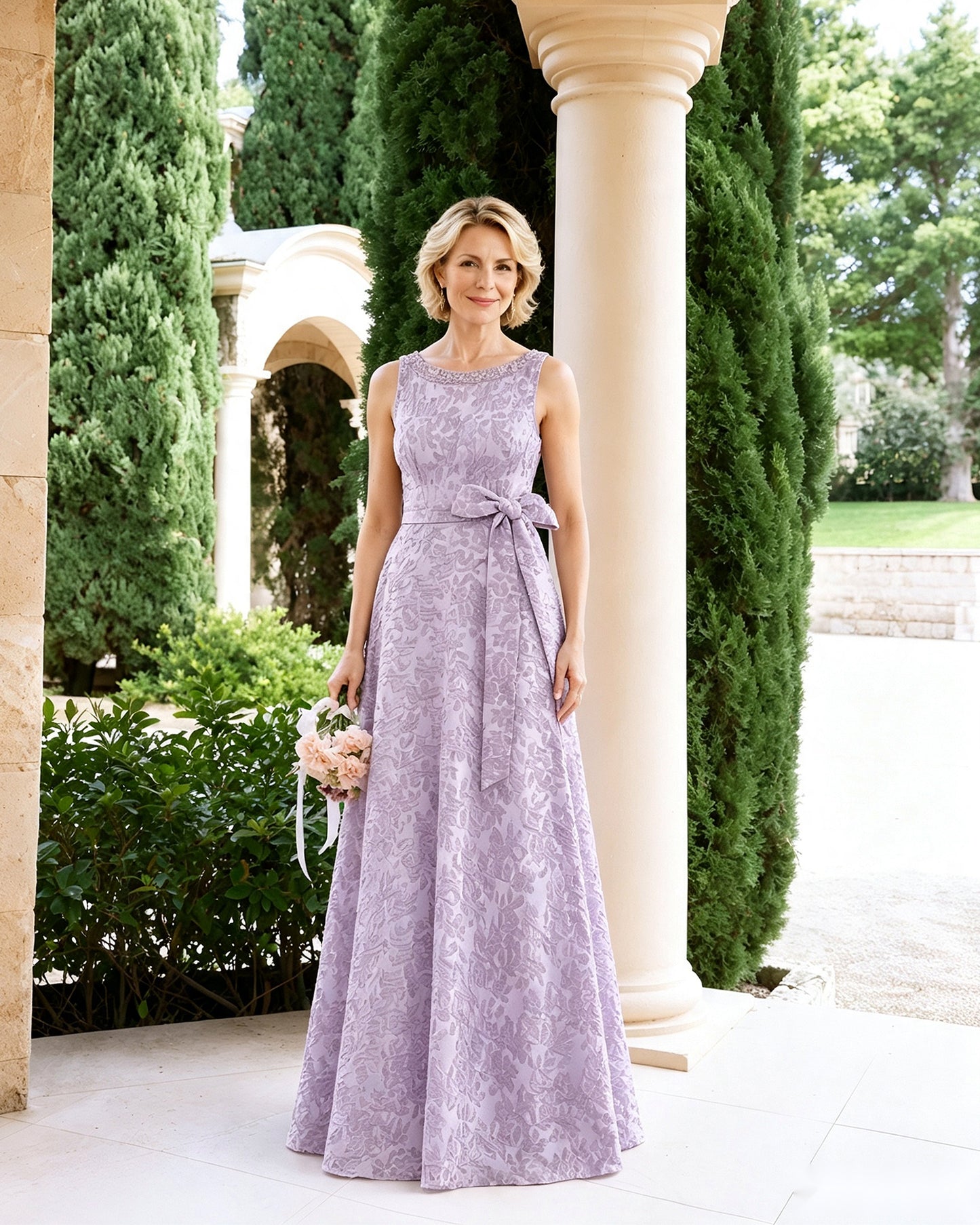 Sleeveless Lace A-Line Mother of the Bride Dress with Sash Bow