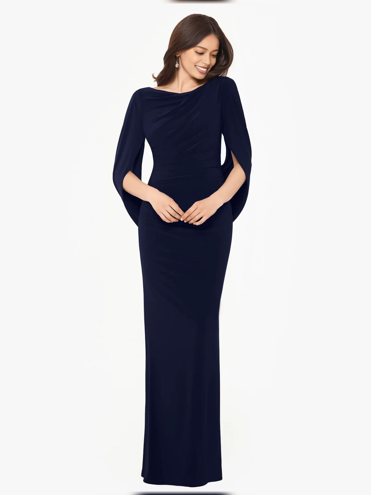Draped Off Shoulder Mermaid Floor-Length Mother of the Bride Dress for Reception Dinner