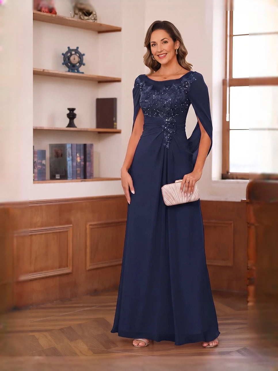 Ruched Draped Floral Sweetheart A-Line Maxi Chiffon Mother of the Bride Dress for Wedding Reception