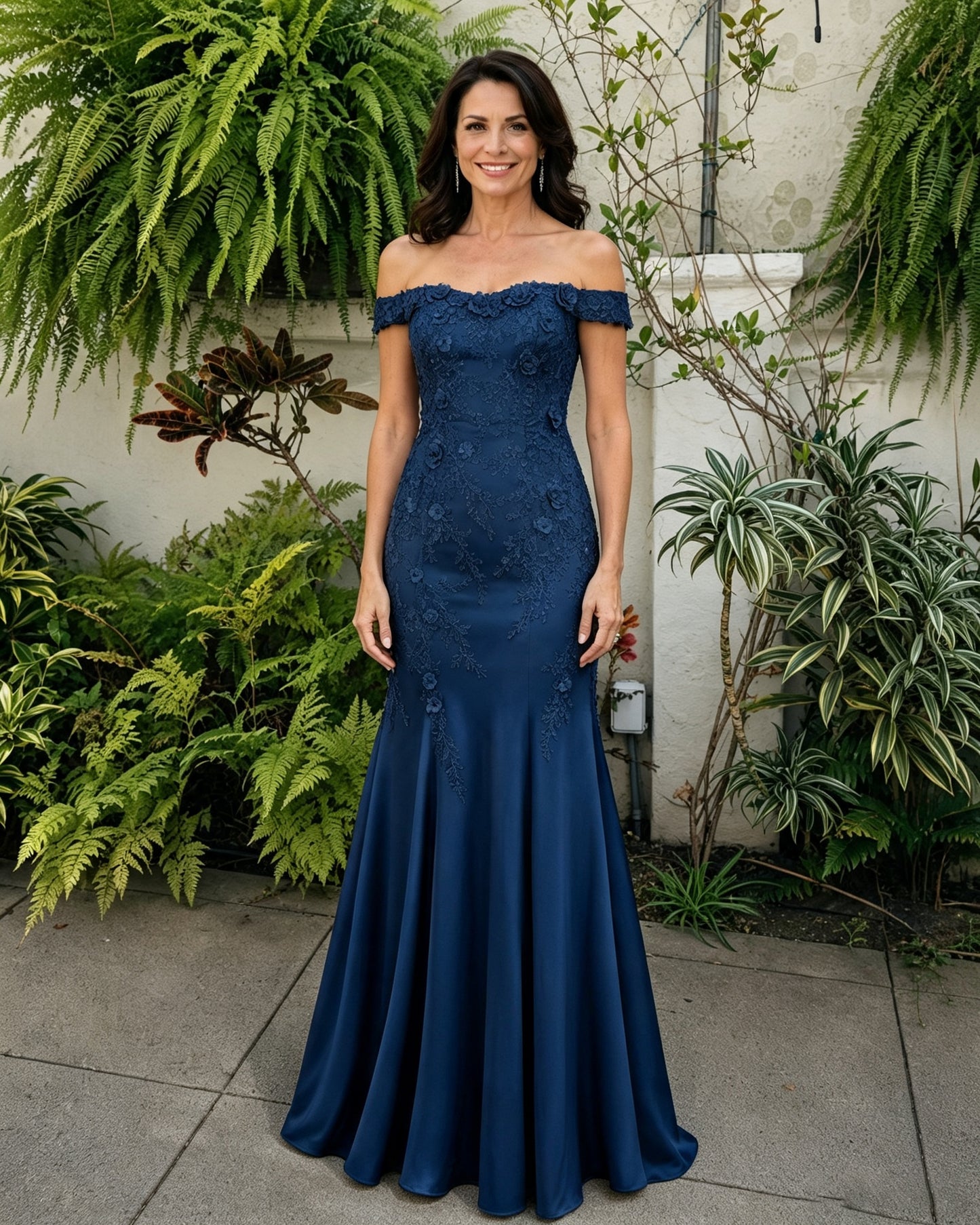Scalloped Off-Shoulder Lace Mermaid Mother of the Bride Dress