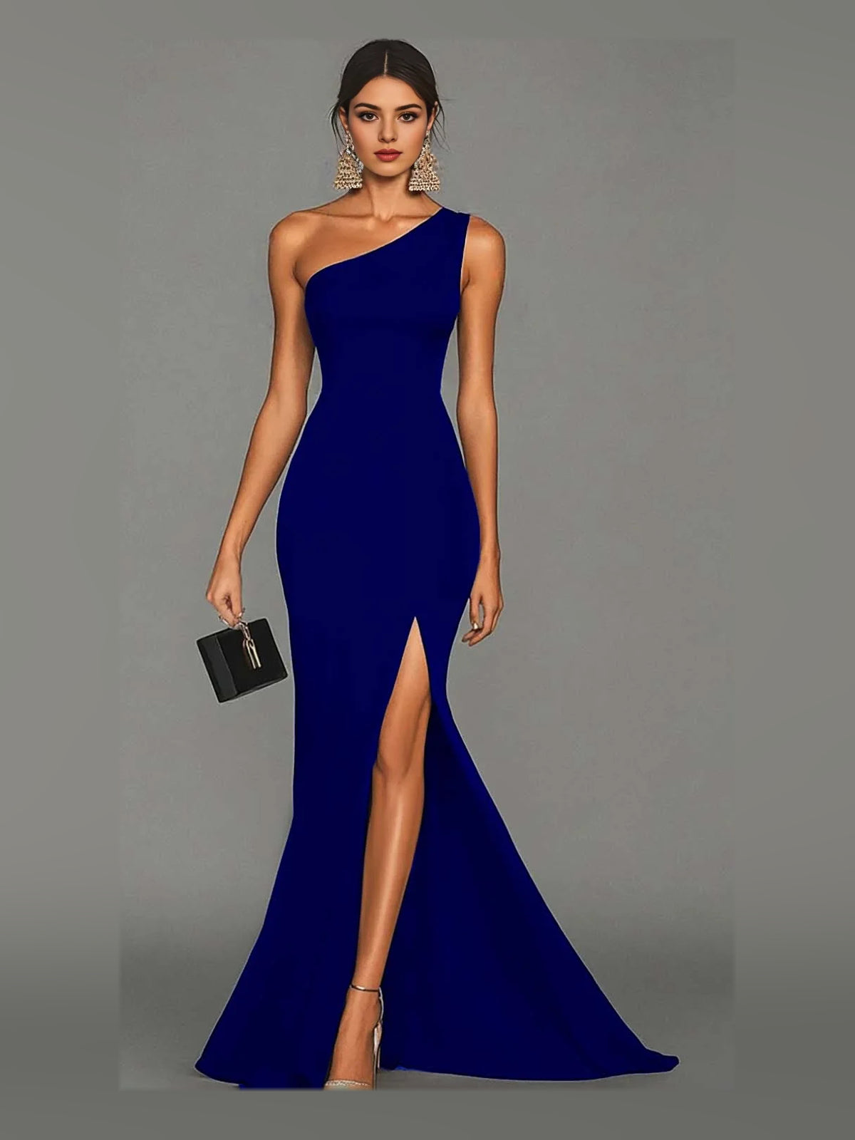 Draped Front-Slit Slit One Shoulder Mermaid Maxi Prom Dress for Ballroom Event