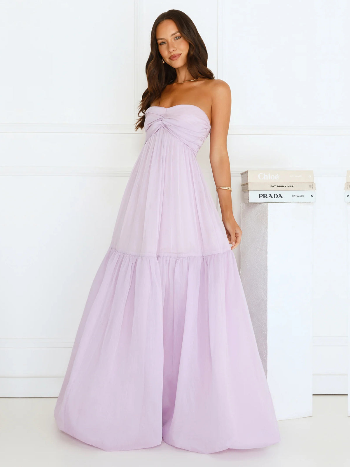Lilac Strapless Tiered A-Line Maxi Formal Dress