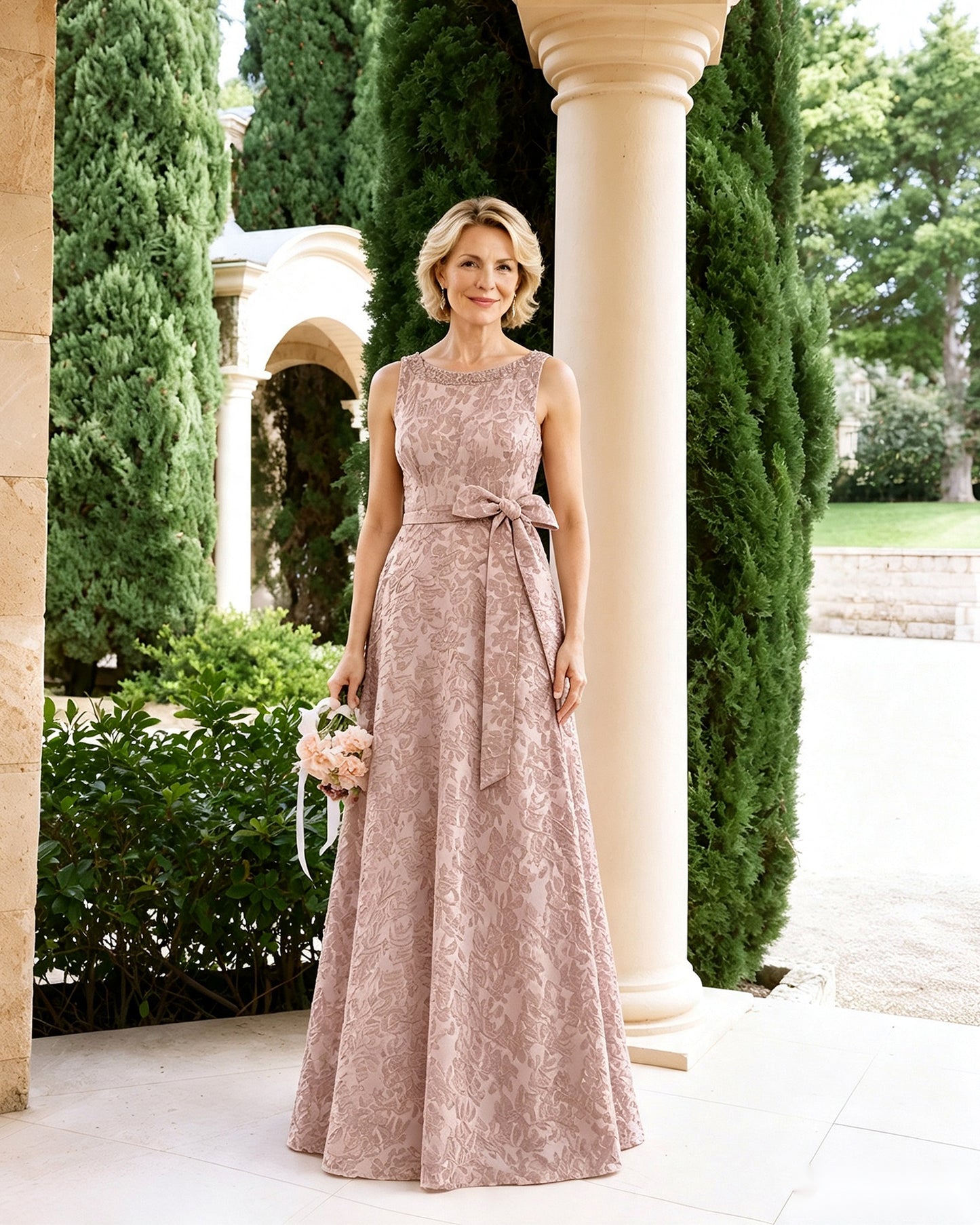 Sleeveless Lace A-Line Mother of the Bride Dress with Sash Bow