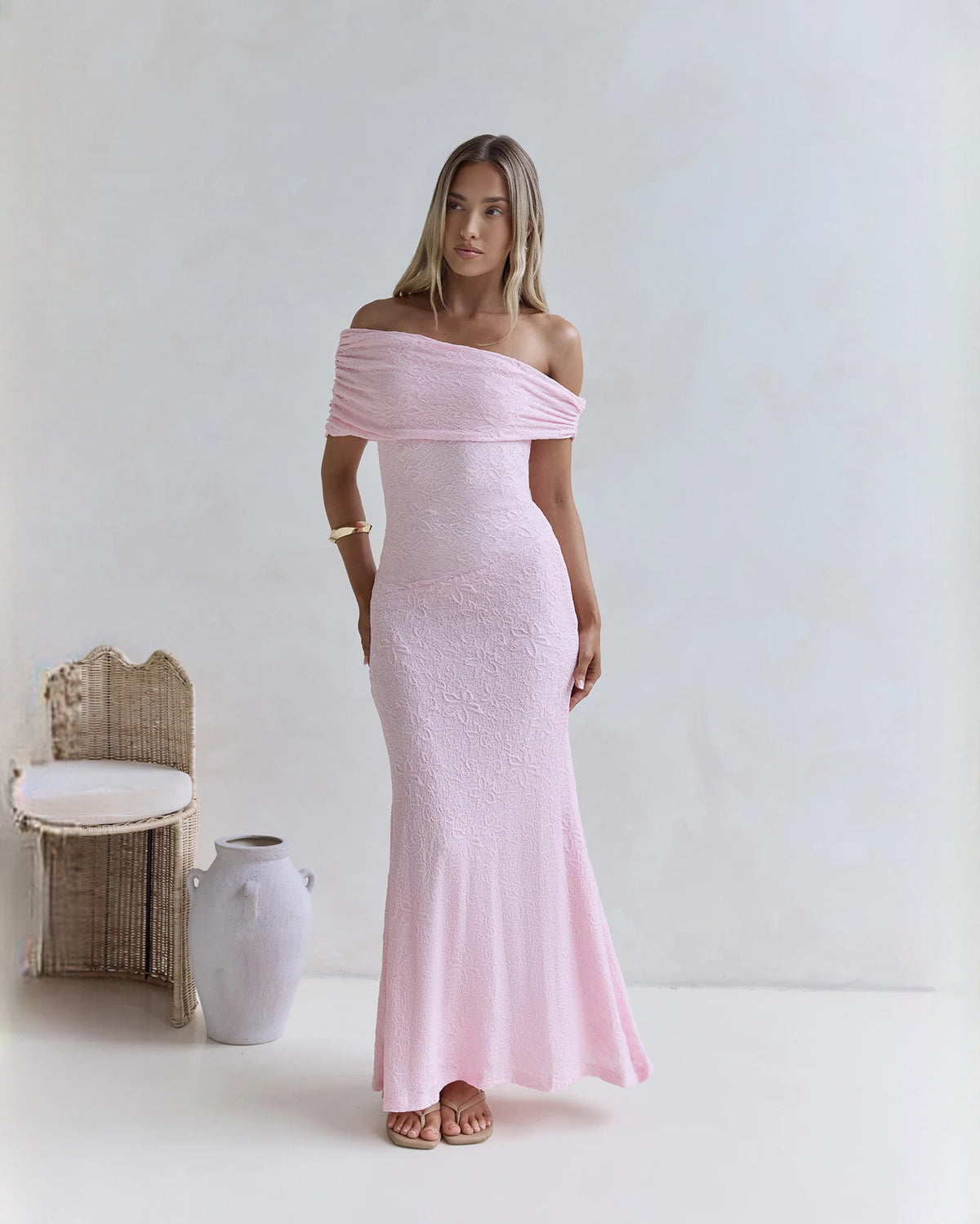 Elegant Destination Bridal Party Off-Shoulder Structured Satin A-Line Maxi Bridesmaid Dress