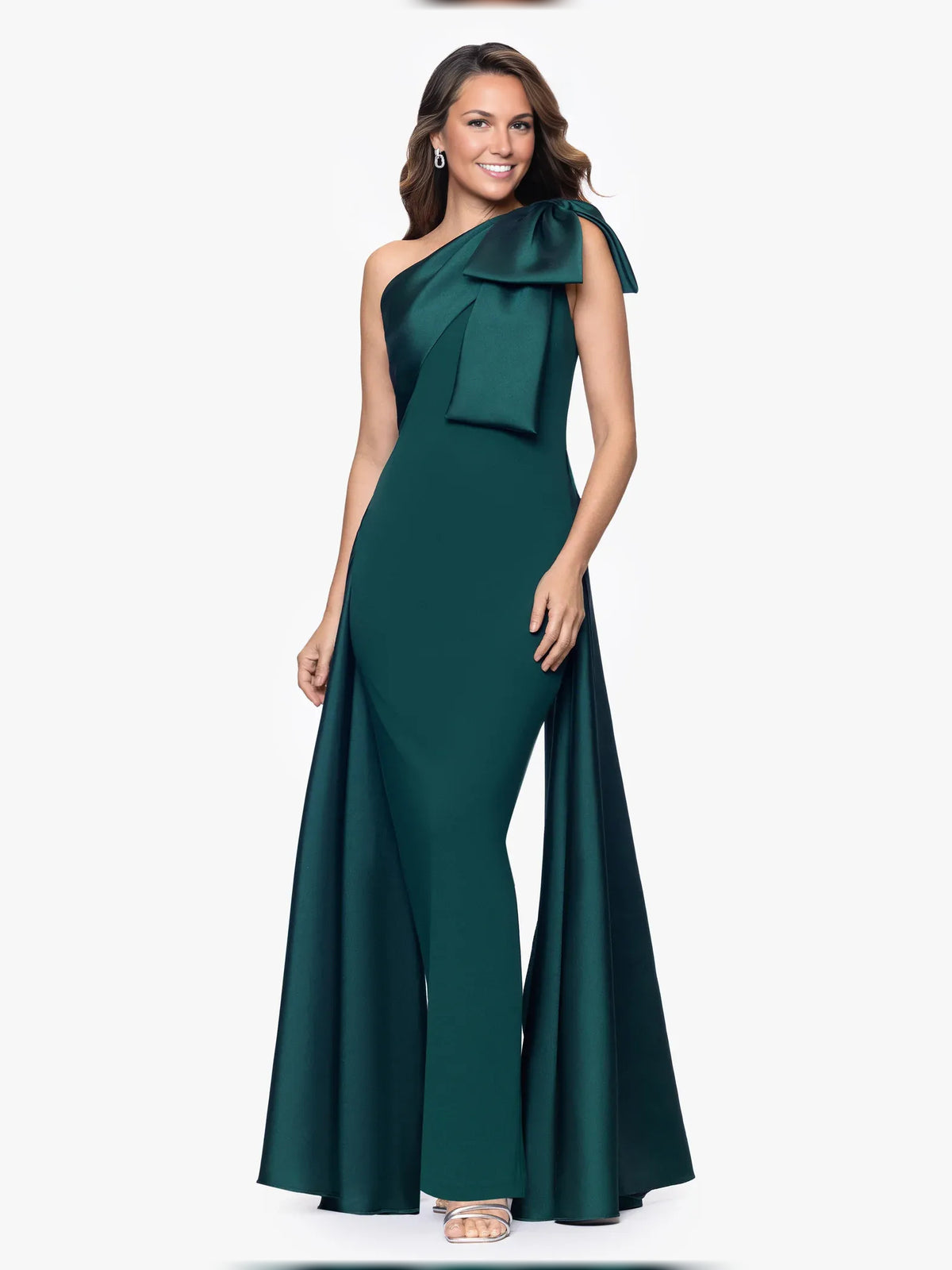 Bow Slit One Shoulder Sheath Floor-Length Crepe Mother of the Bride Dress for Evening Reception