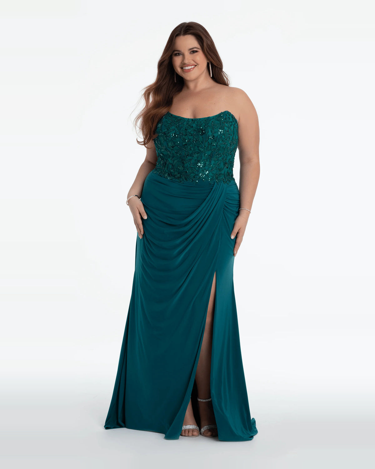 Draped Corset Strapless Column Maxi Prom Dress for Pageant