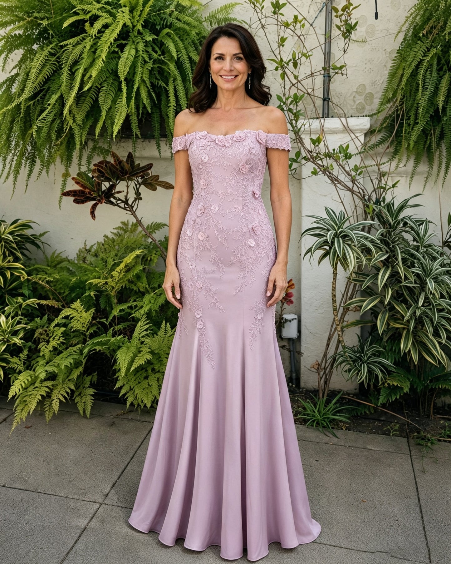 Scalloped Off-Shoulder Lace Mermaid Mother of the Bride Dress