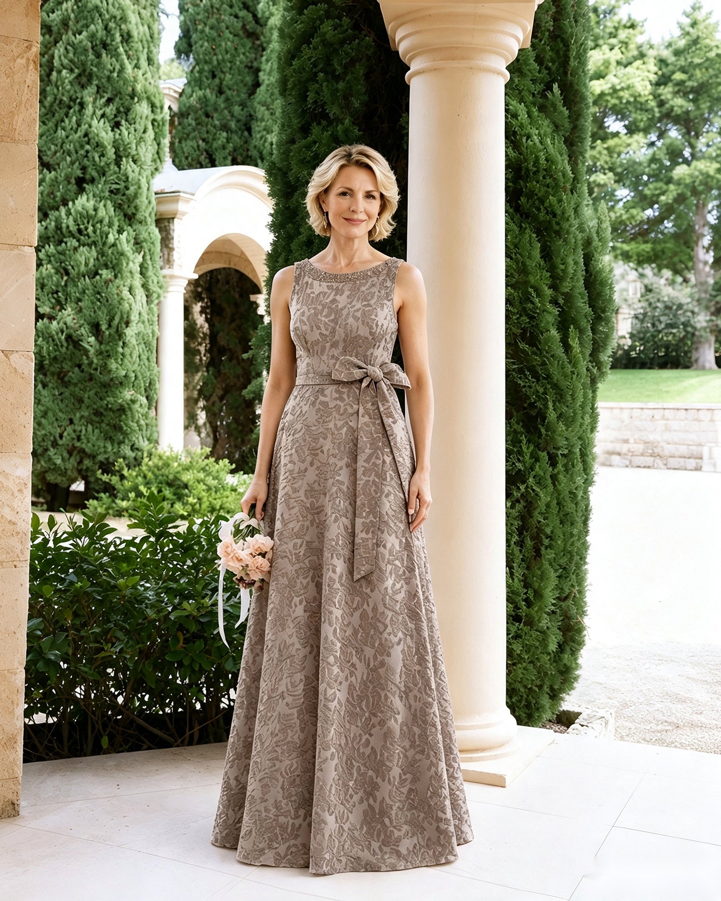 Sleeveless Lace A-Line Mother of the Bride Dress with Sash Bow