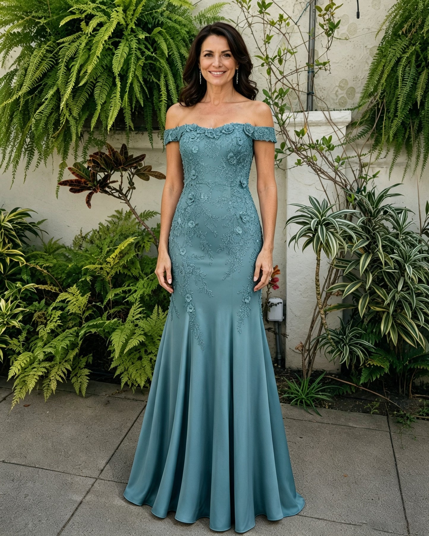 Scalloped Off-Shoulder Lace Mermaid Mother of the Bride Dress
