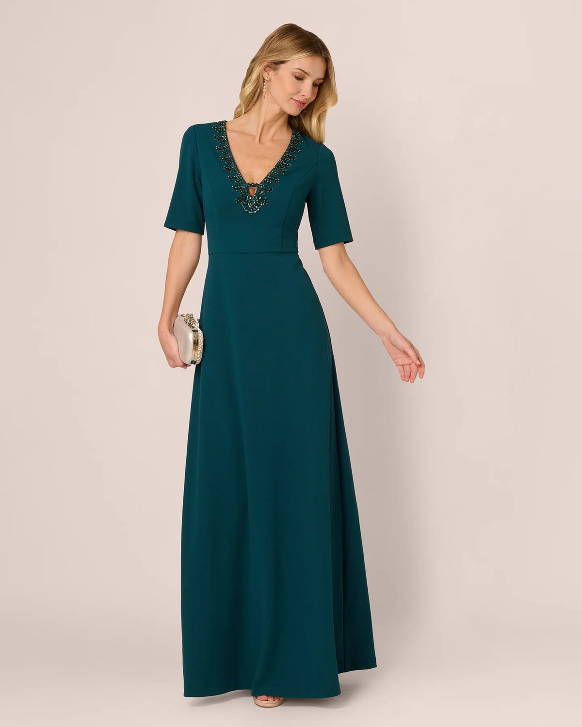 Short-Sleeve A-Line Maxi Mother of the Bride Dress for Wedding Reception