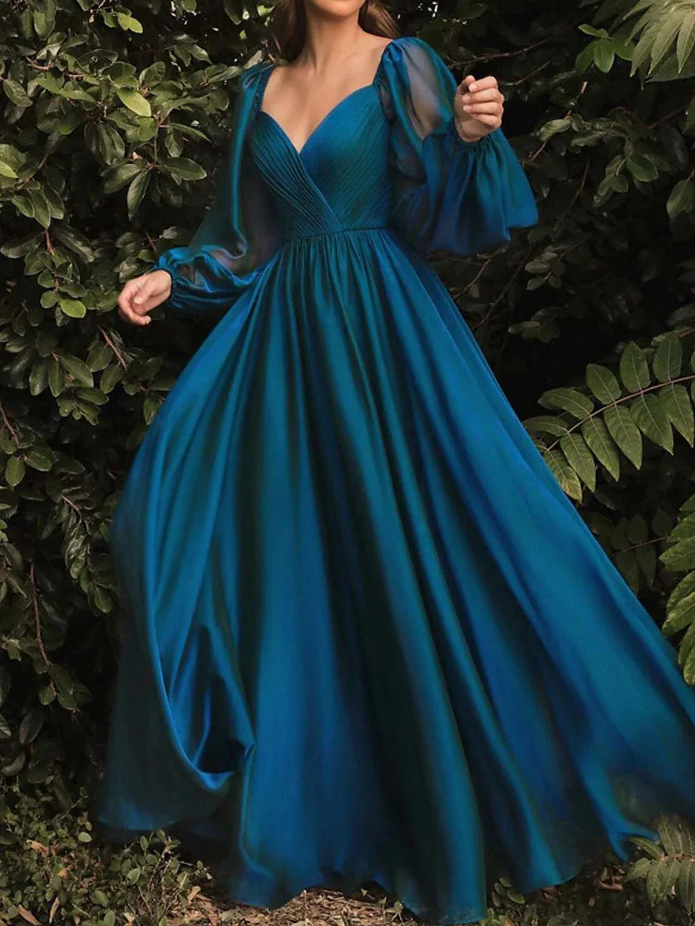 V-Neck Long-Sleeve Princess A-Line Floor-Length Formal Dress