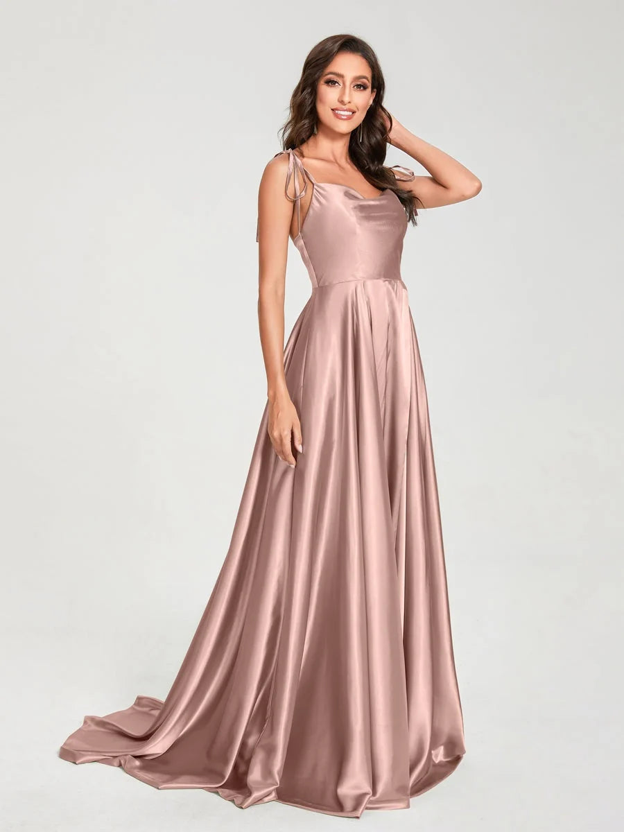 Halter Neck A-Line Satin Floor-Length Formal Dress