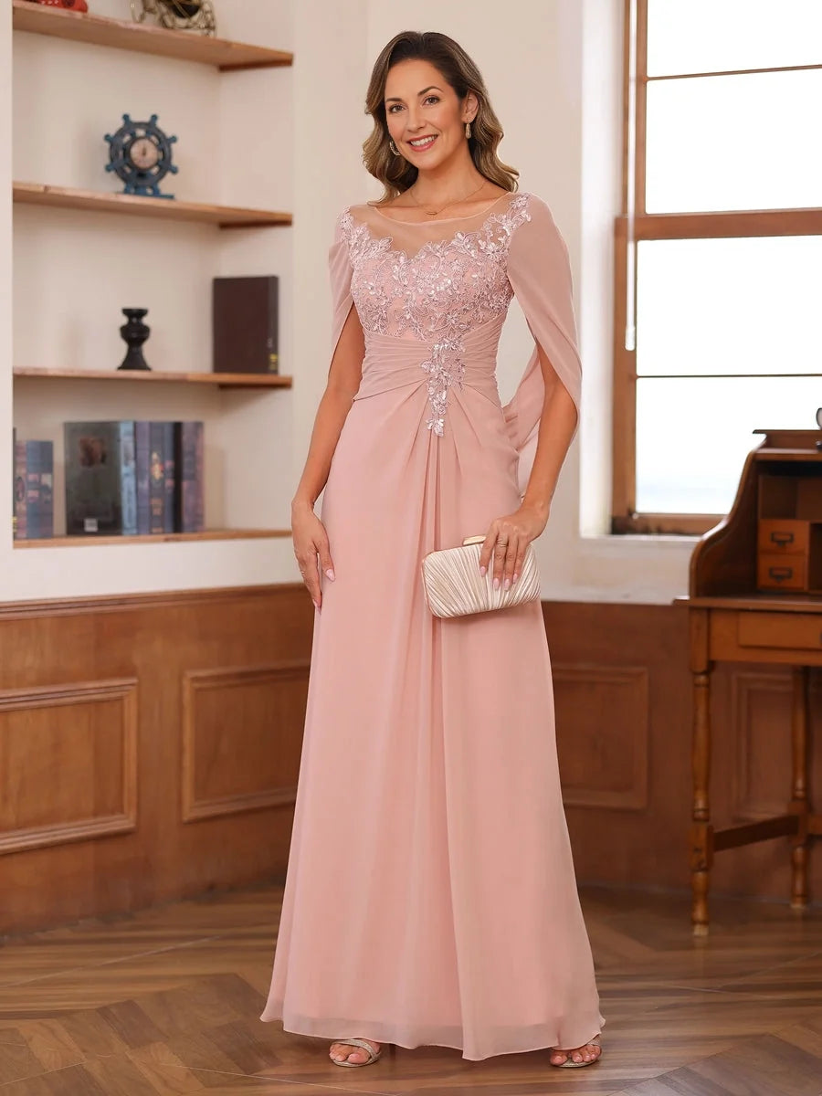 Ruched Draped Floral Sweetheart A-Line Maxi Chiffon Mother of the Bride Dress for Wedding Reception