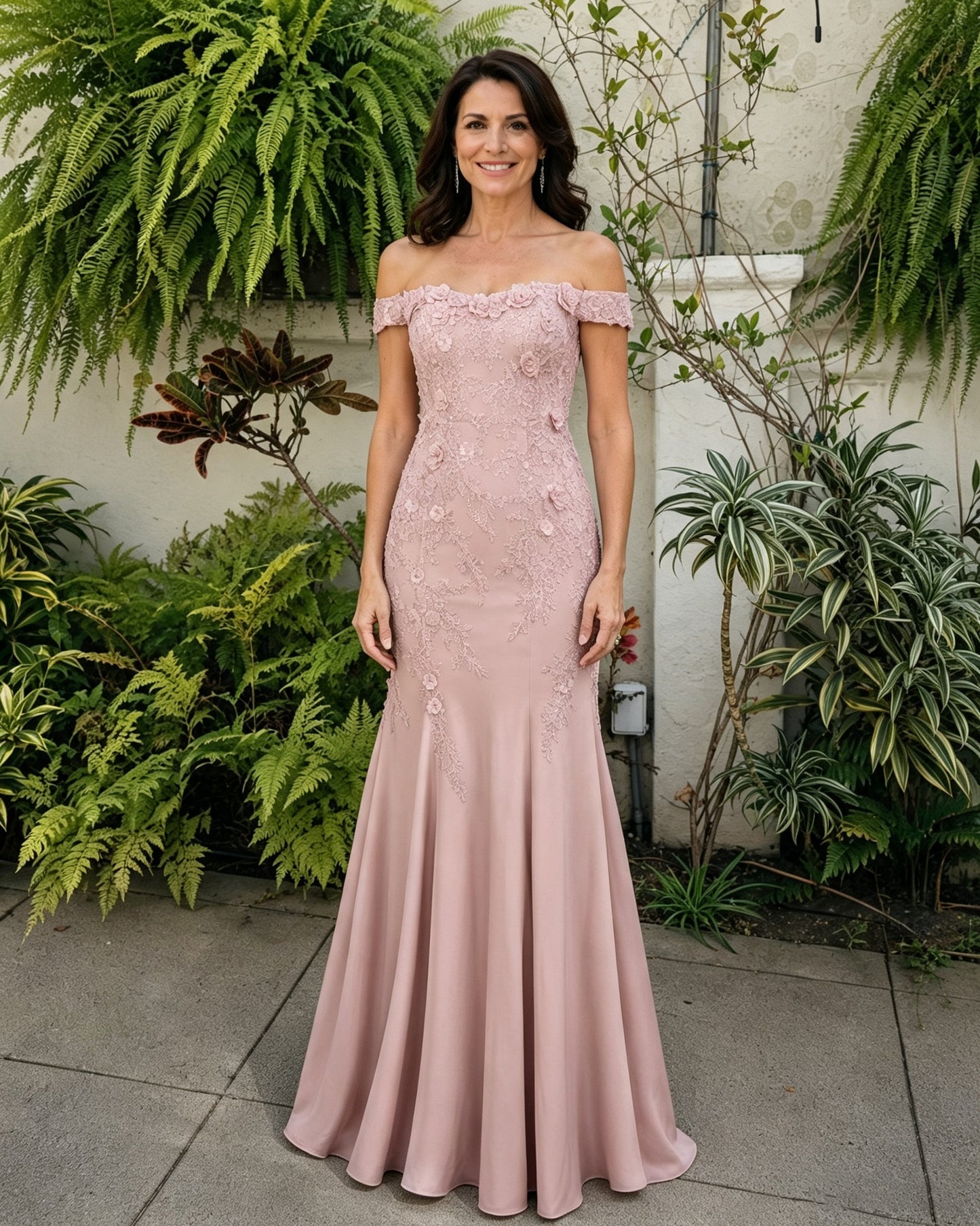 Scalloped Off-Shoulder Lace Mermaid Mother of the Bride Dress