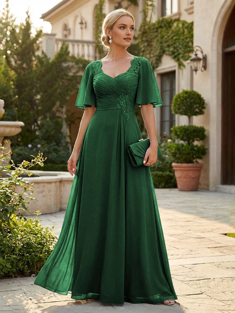 Ruched Draped Sweetheart A-Line Floor-Length Chiffon Mother of the Bride Dress for Formal Dinner