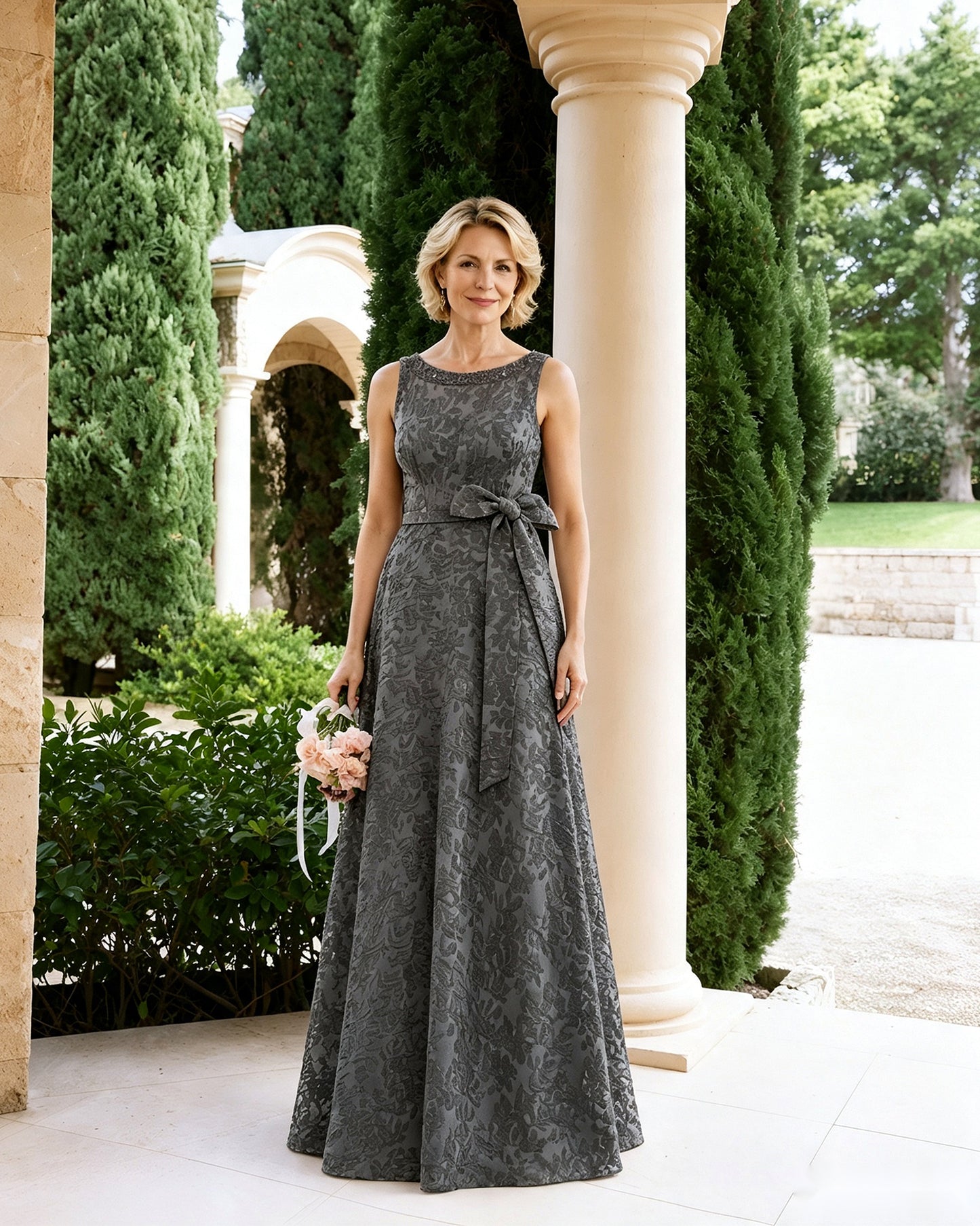 Sleeveless Lace A-Line Mother of the Bride Dress with Sash Bow