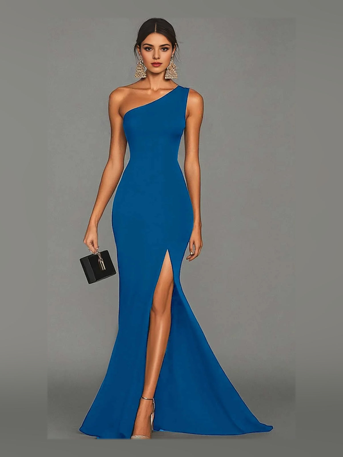 Draped Front-Slit Slit One Shoulder Mermaid Maxi Prom Dress for Ballroom Event