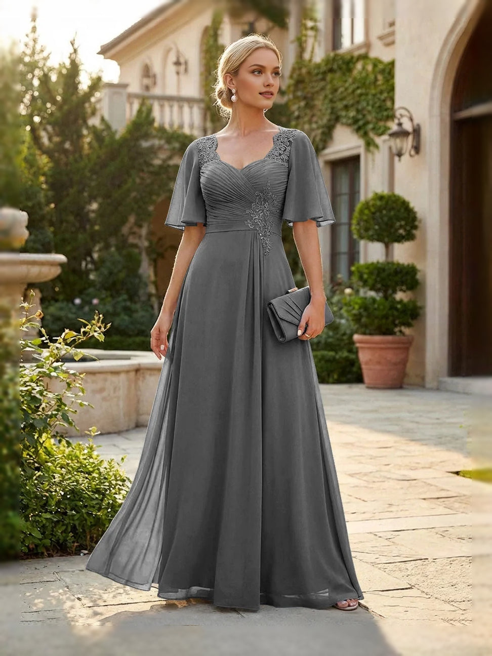 Ruched Draped Sweetheart A-Line Floor-Length Chiffon Mother of the Bride Dress for Formal Dinner