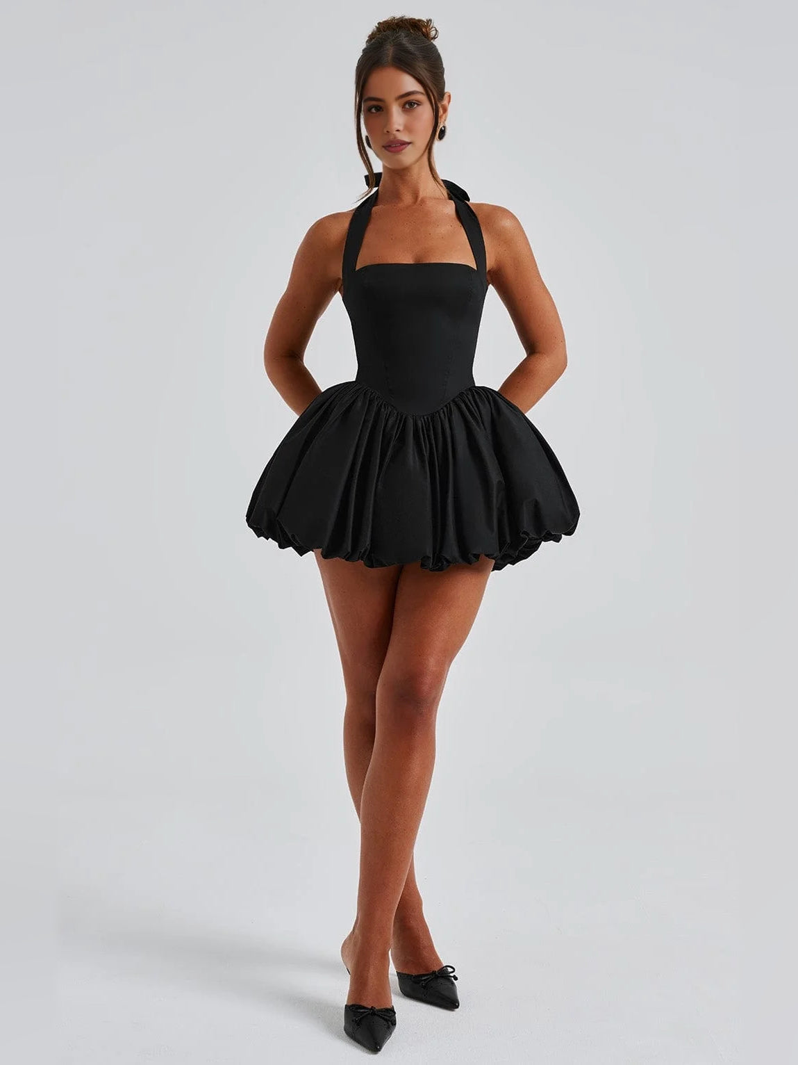 Corset Bow Halter Neck Fit-and-Flare Mini Homecoming Dress for Gala Dinner