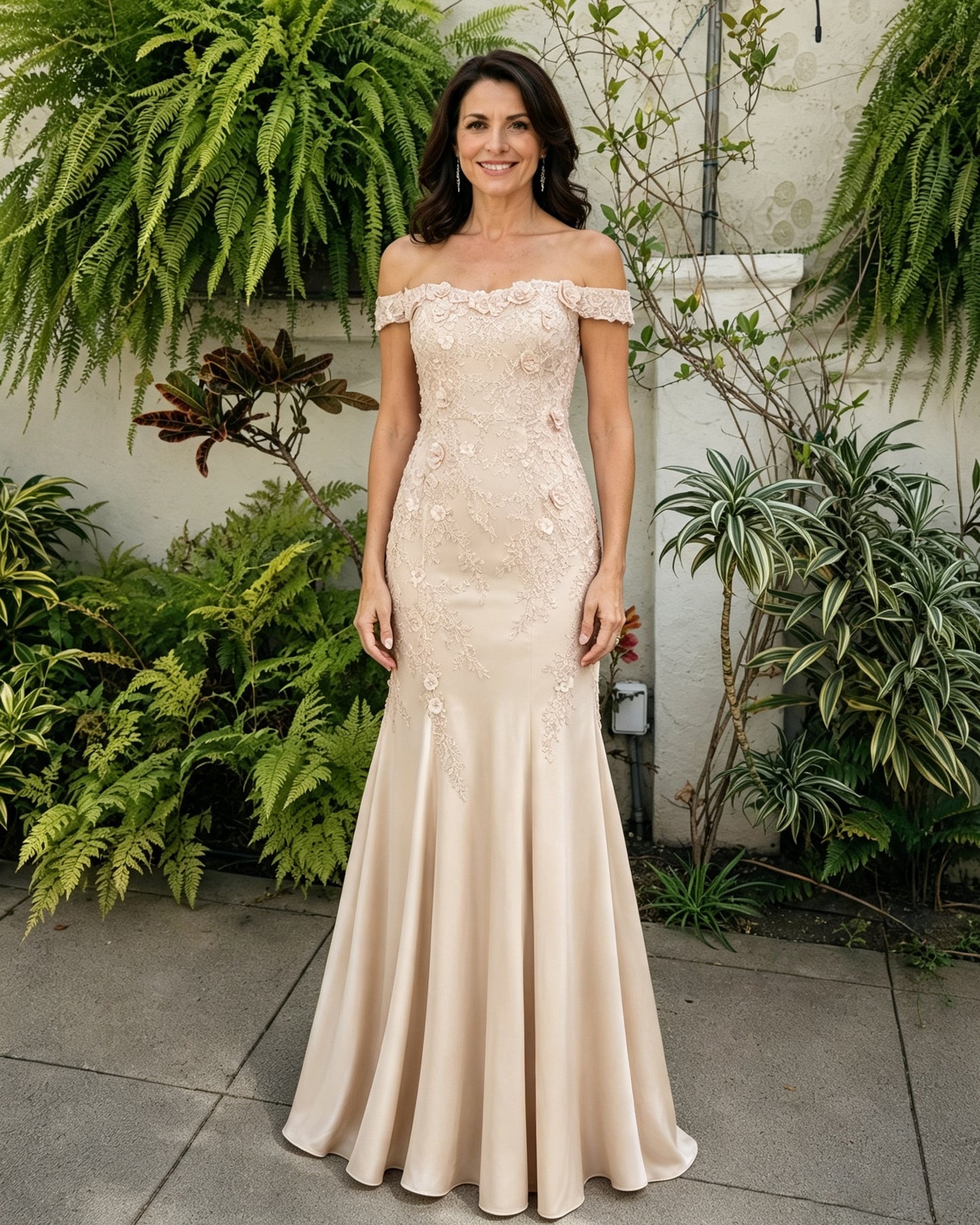 Scalloped Off-Shoulder Lace Mermaid Mother of the Bride Dress