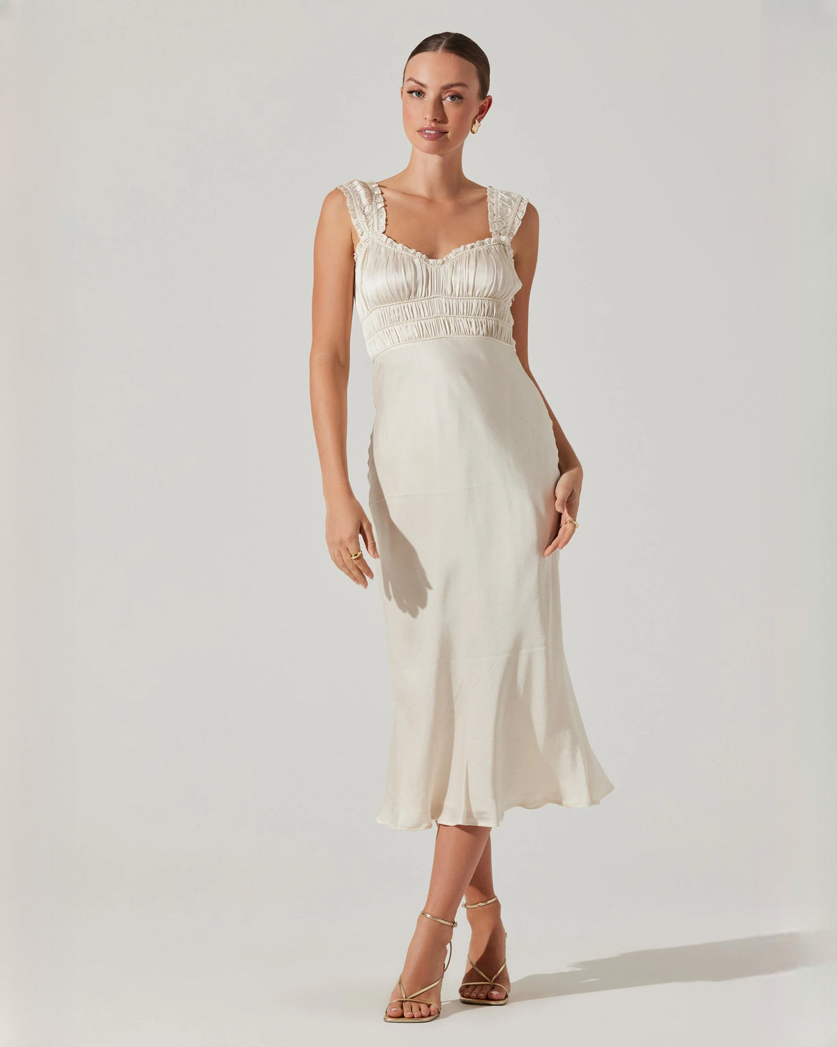 Elegant Formal Evening Sleeveless Structured Satin A-Line Midi Bridesmaid Dress