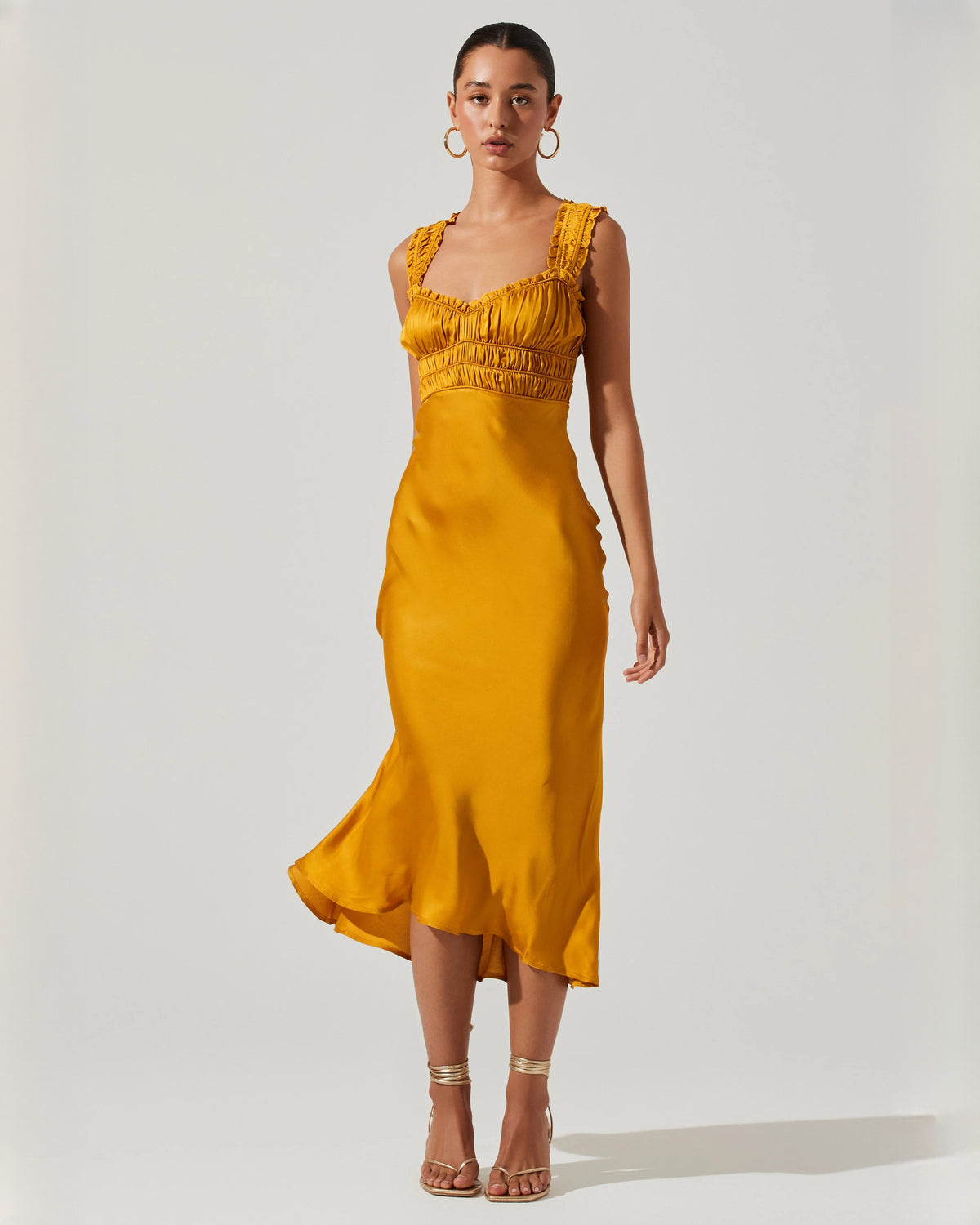 Elegant Formal Evening Sleeveless Structured Satin A-Line Midi Bridesmaid Dress