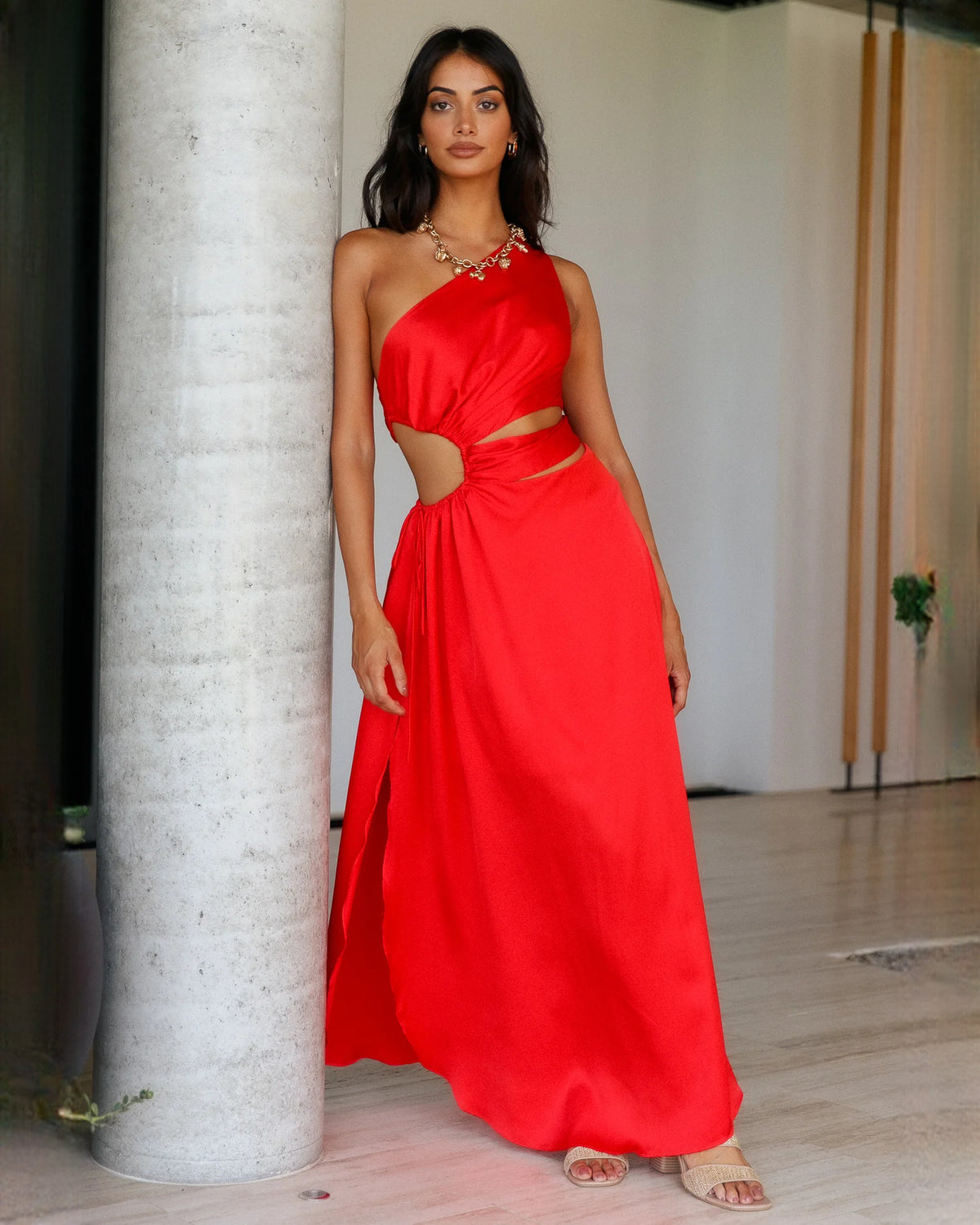 Elegant Destination Wedding Party Sleeveless Satin A-Line Maxi Bridesmaid Dress