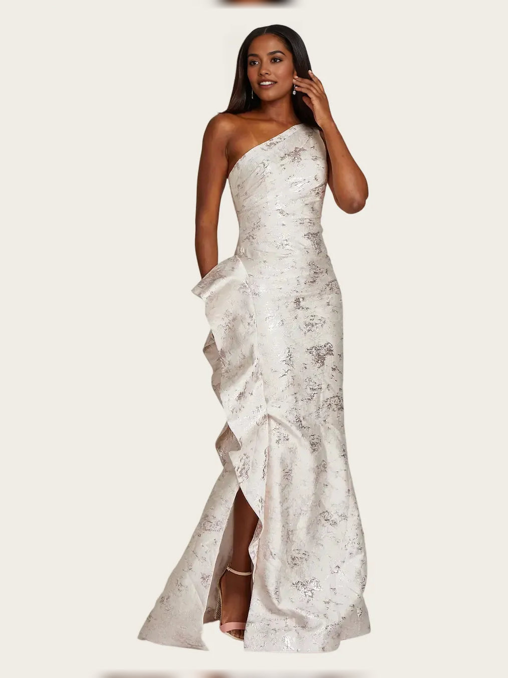 Ruffled Slit One Shoulder Mermaid Maxi Satin Mother of the Bride Dress for Wedding Dinner