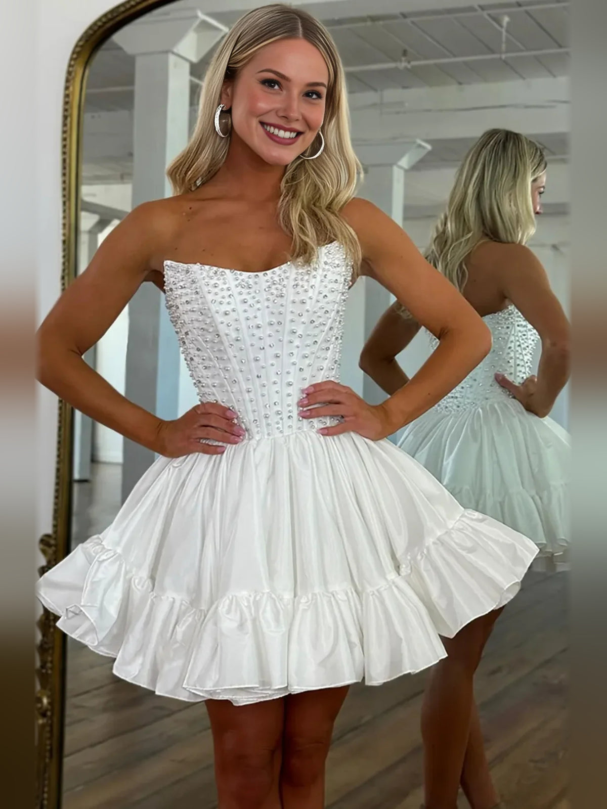 Corset Ruffled Sweetheart A-Line Mini Satin Homecoming Dress for Museum Gala
