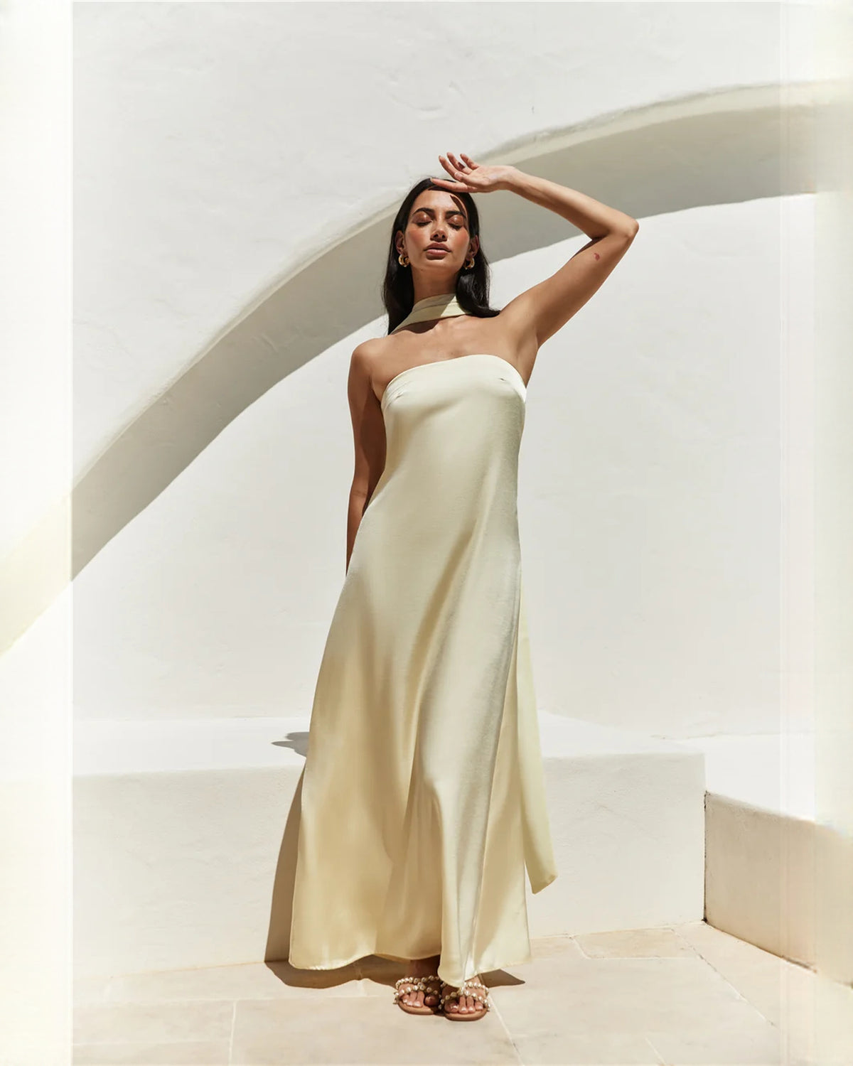 Sleek Destination Wedding Ceremony Strapless Satin A-Line Maxi Bridesmaid Dress