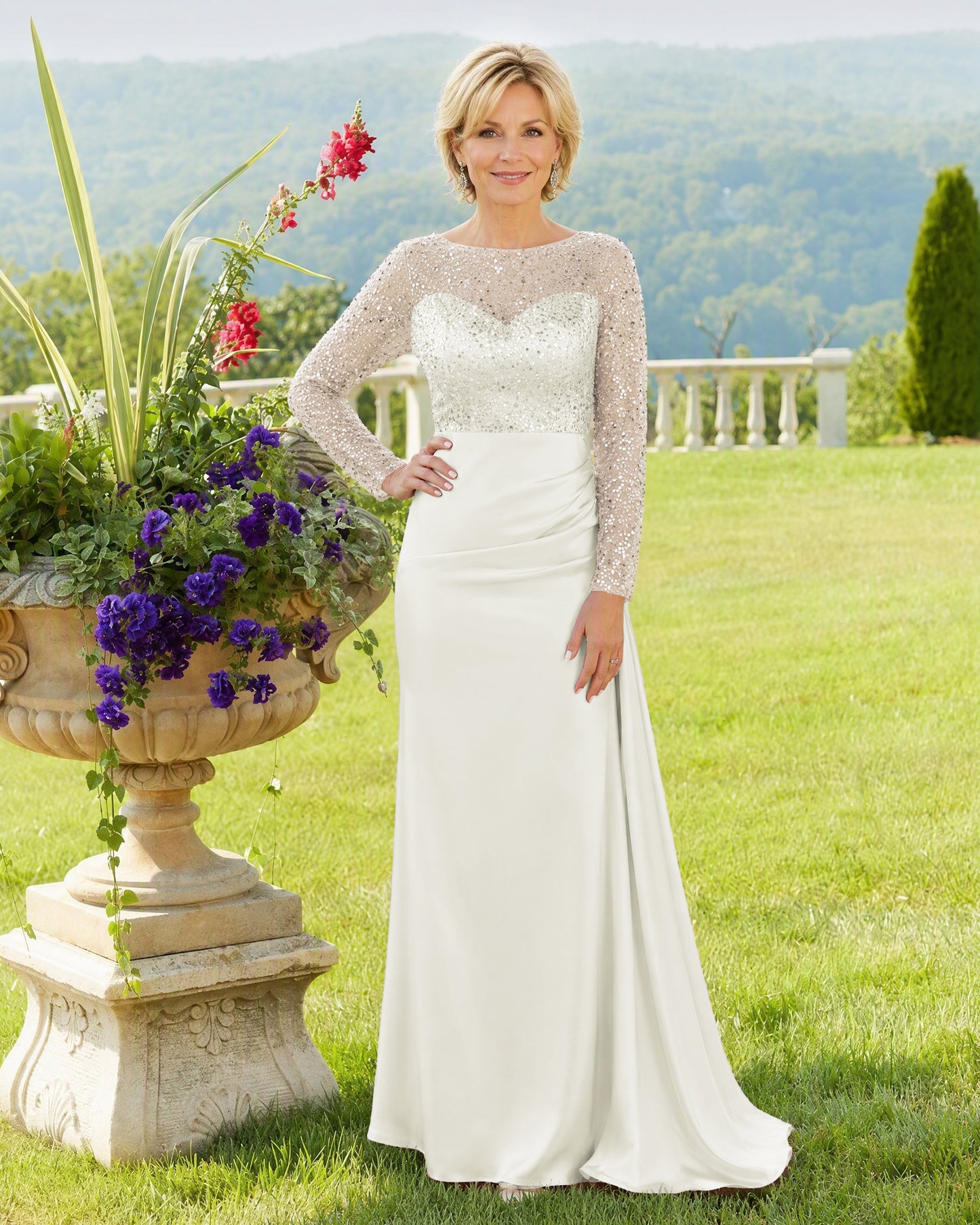 Illusion Lace Long Sleeve Mermaid Mother of the Bride Dress