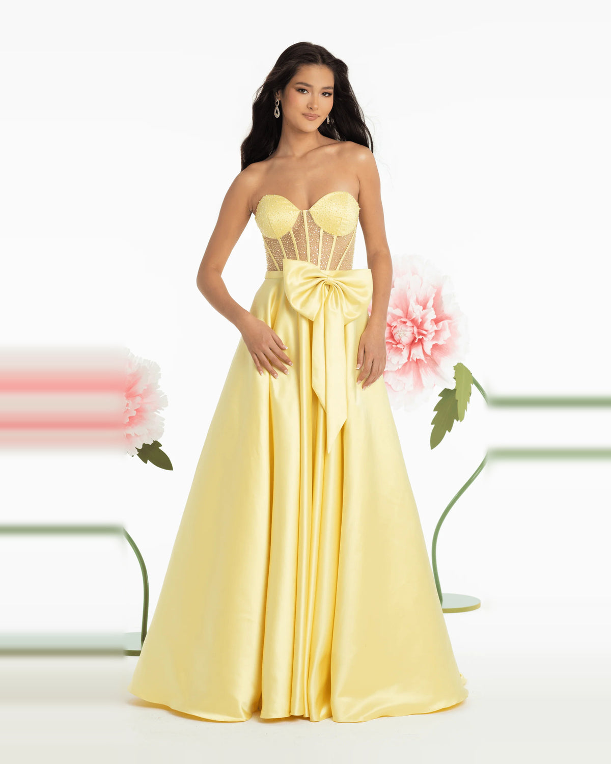 Corset Bow Sweetheart Ball-Gown Floor-Length Prom Dress for Formal Dance