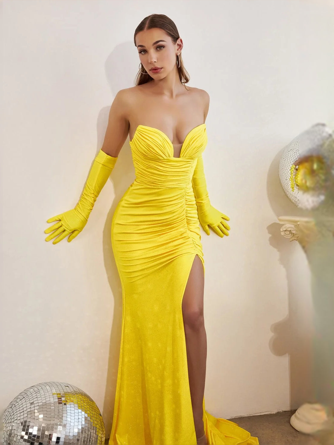 Ruched Draped Slit Sweetheart Mermaid Floor-Length Satin Prom Dress for Formal Dance