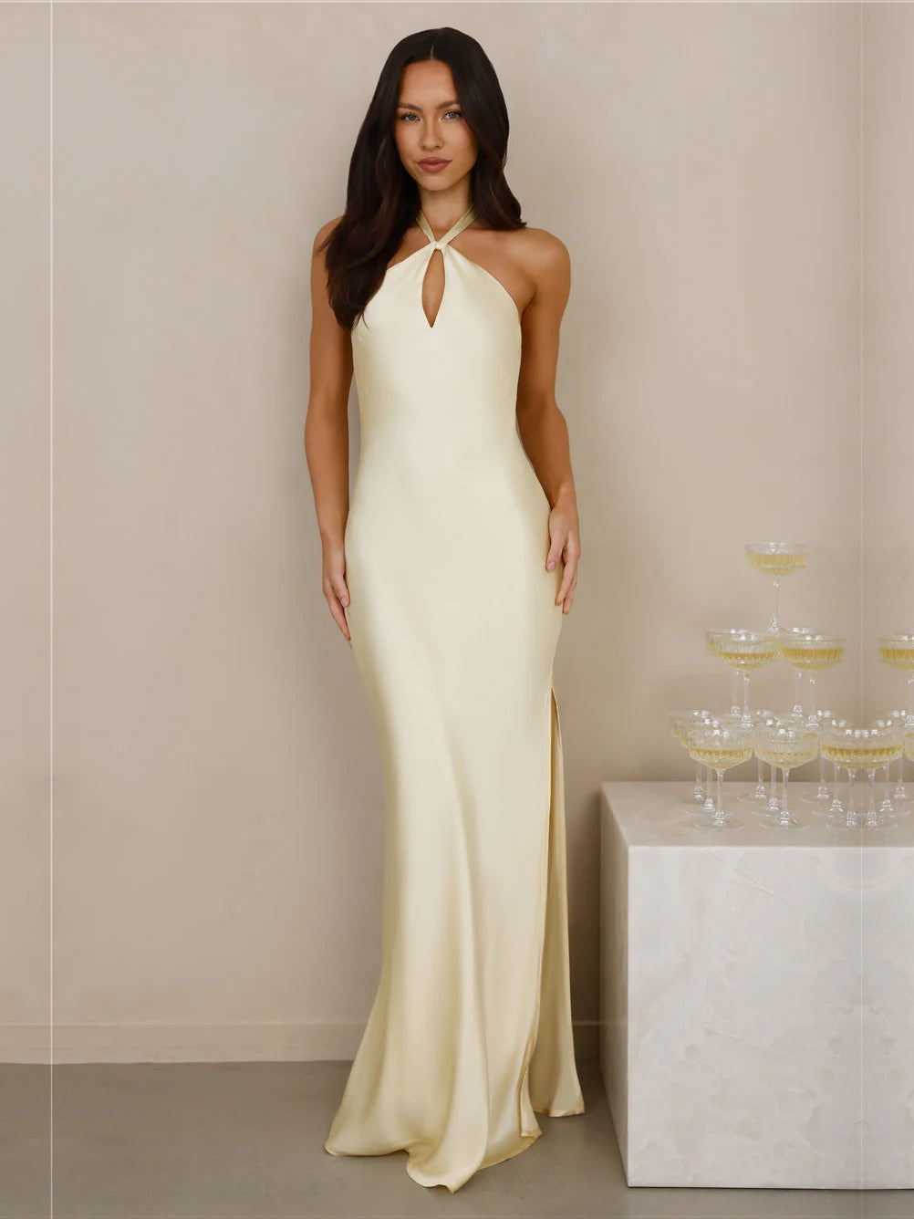 Halter Neck Slit Cutout Maxi Formal Dress