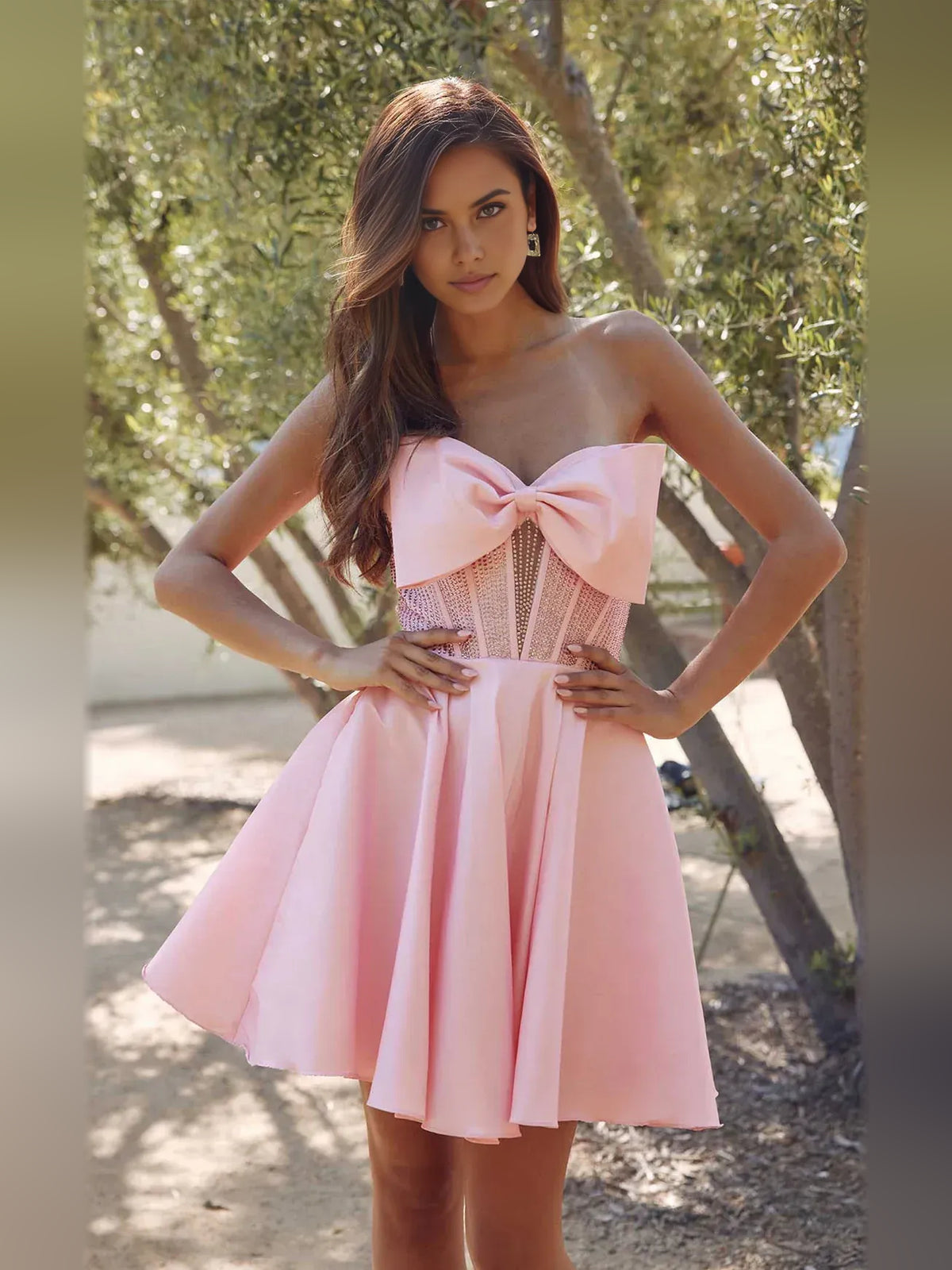 Pleated Corset Strapless A-Line Mini Satin Homecoming Dress for Banquet Dinner