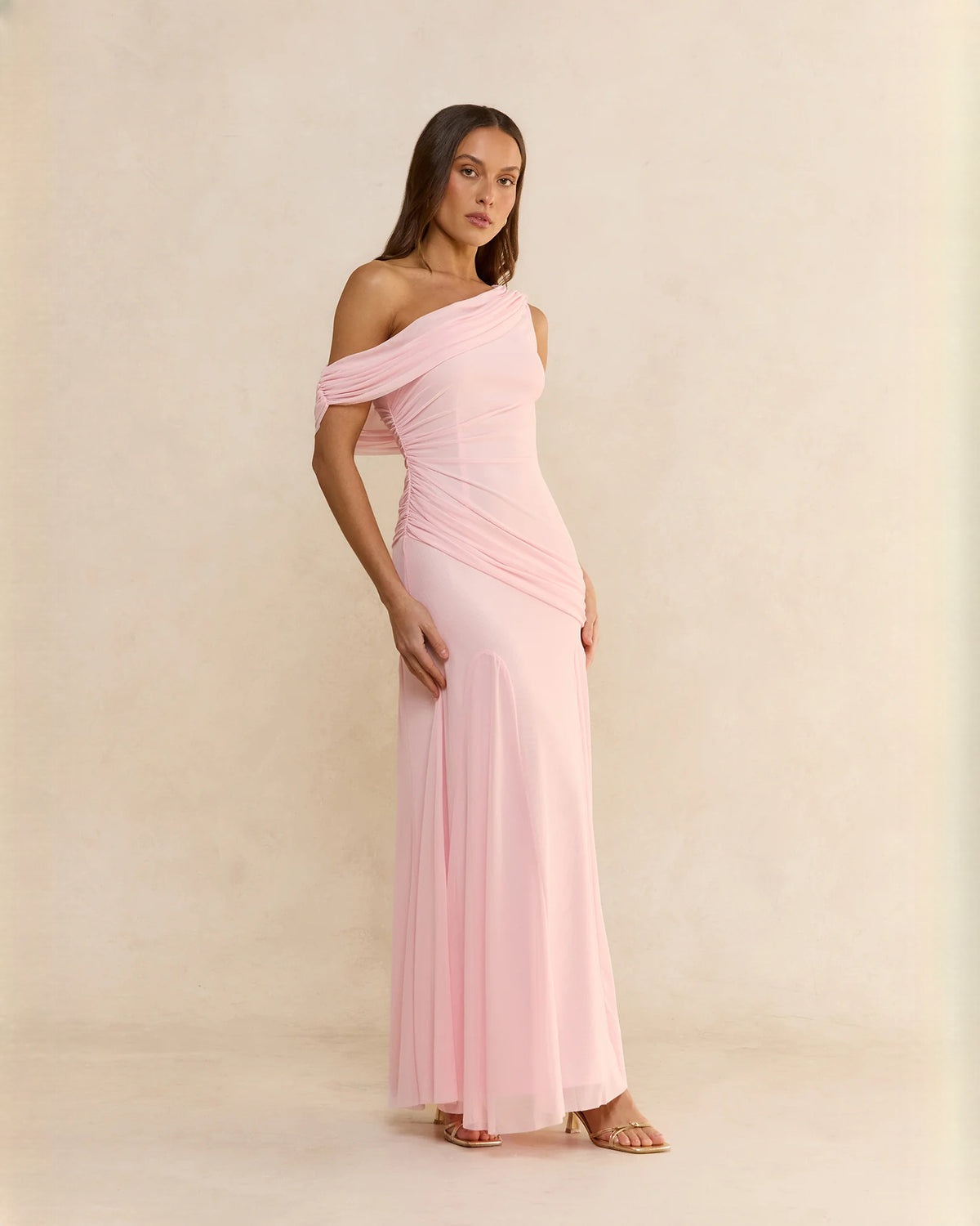 Off-Shoulder Satin A-Line Maxi Bridesmaid Dress for Winter Wedding