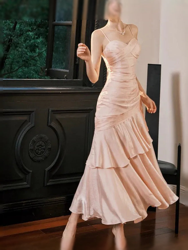 Ruched Tiered Ruffled Sweetheart Mermaid Maxi Satin Prom Dress for Awards Dinner