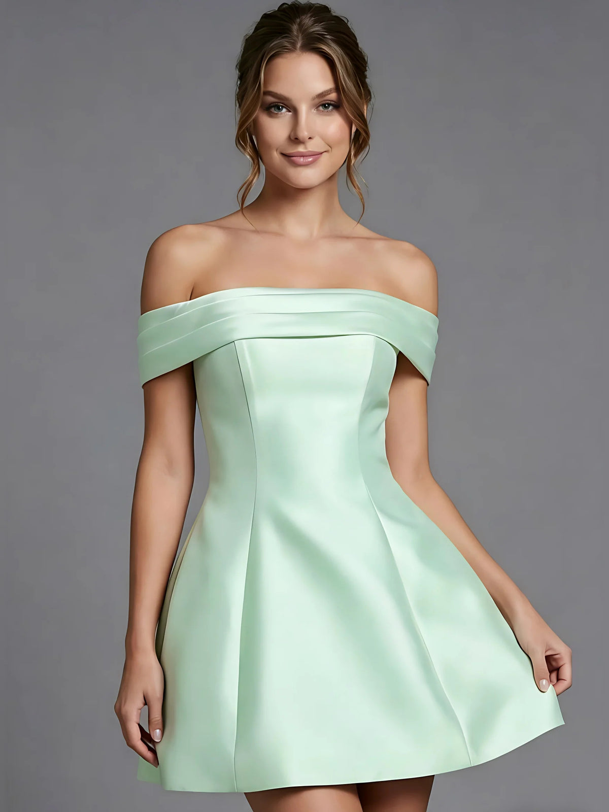 Corset Bow Off Shoulder A-Line Mini Satin Homecoming Dress for Hotel Reception