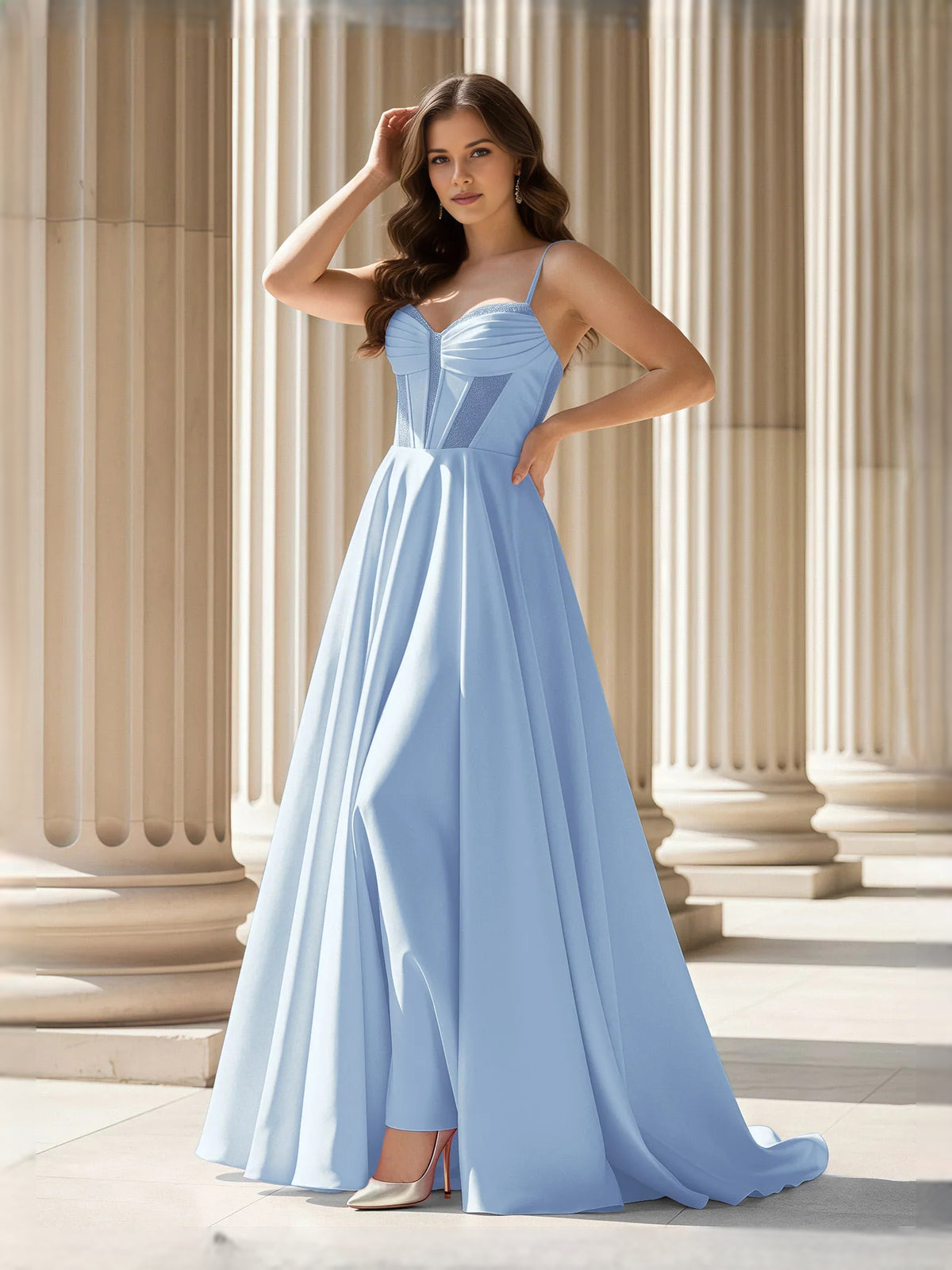 Corset Sweetheart A-Line Floor-Length Satin Prom Dress for Hotel Gala
