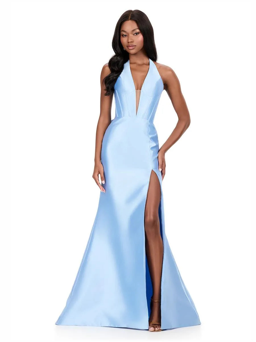 Halter Neck Corset Ruffles Floor-Length Formal Dress
