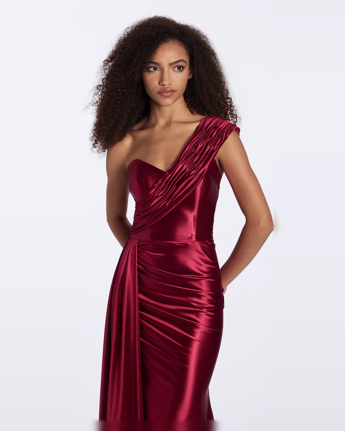Ruched Pleated One Shoulder Column Maxi Prom Dress for Black Tie Event