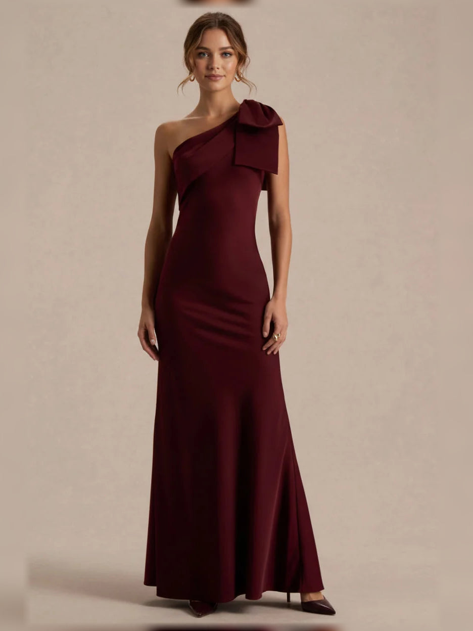 One Shoulder Mermaid Ankle-Length Satin Bridesmaid Dress for Church Wedding