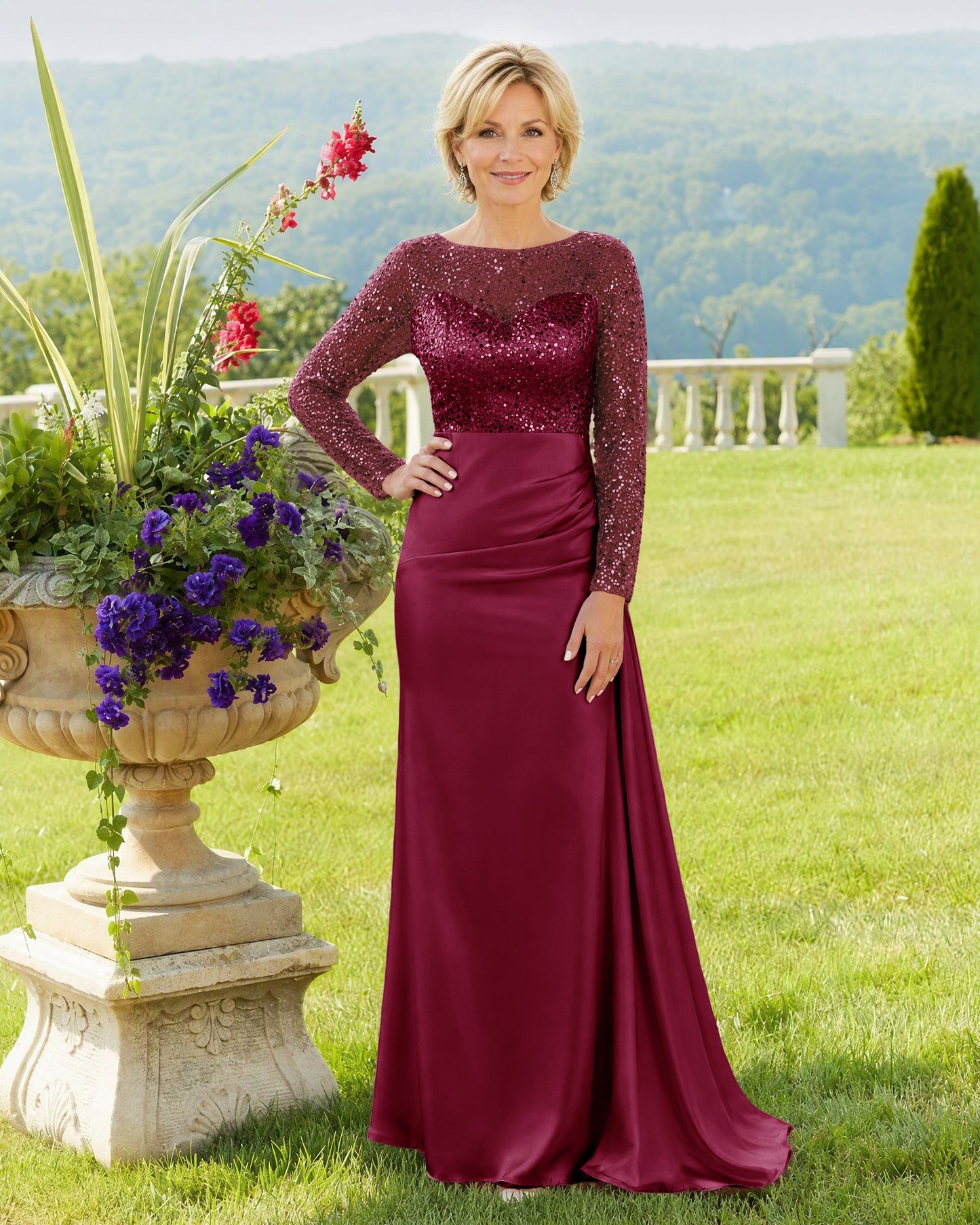 Illusion Lace Long Sleeve Mermaid Mother of the Bride Dress